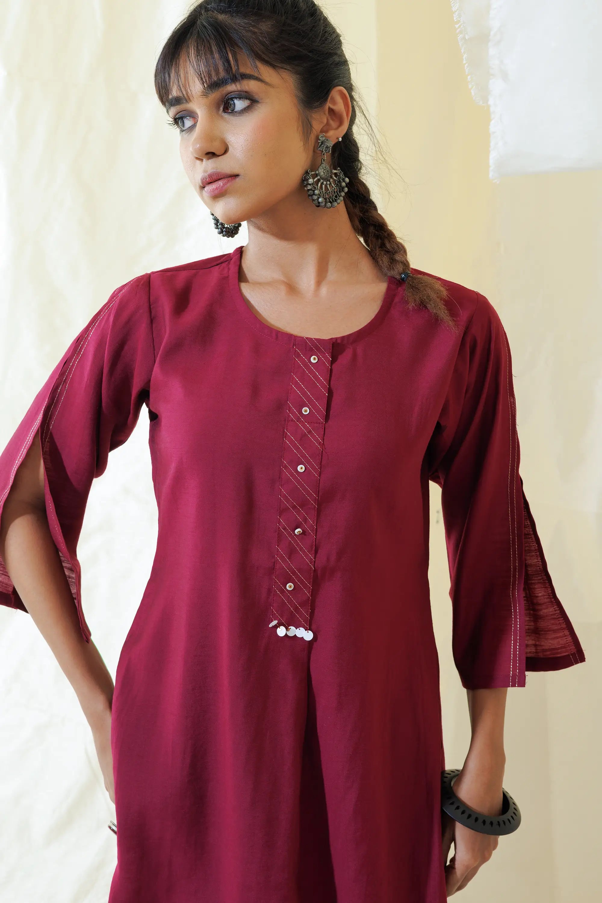 WOK Burgundy Applecut Kurta Set