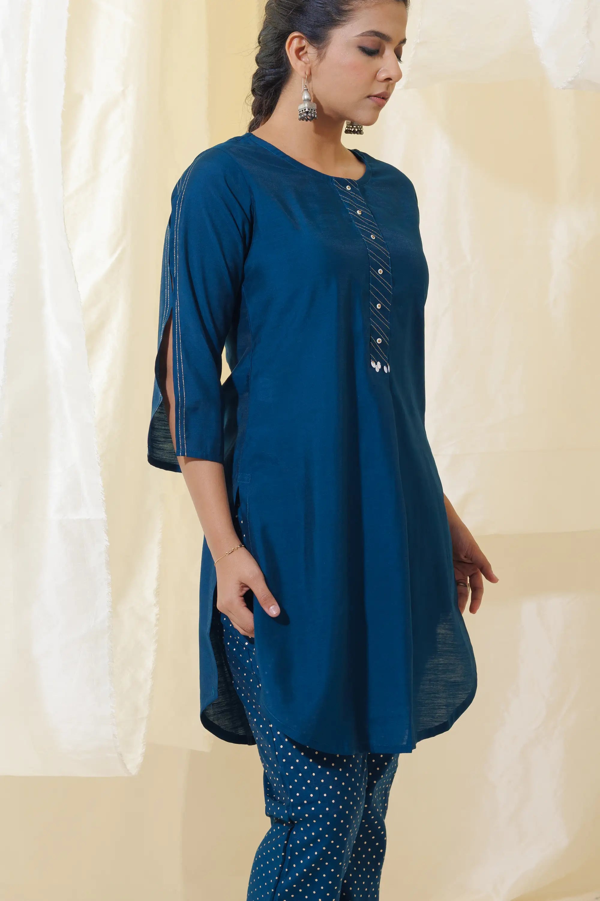 WOK Teal Blue Applecut Kurta Set