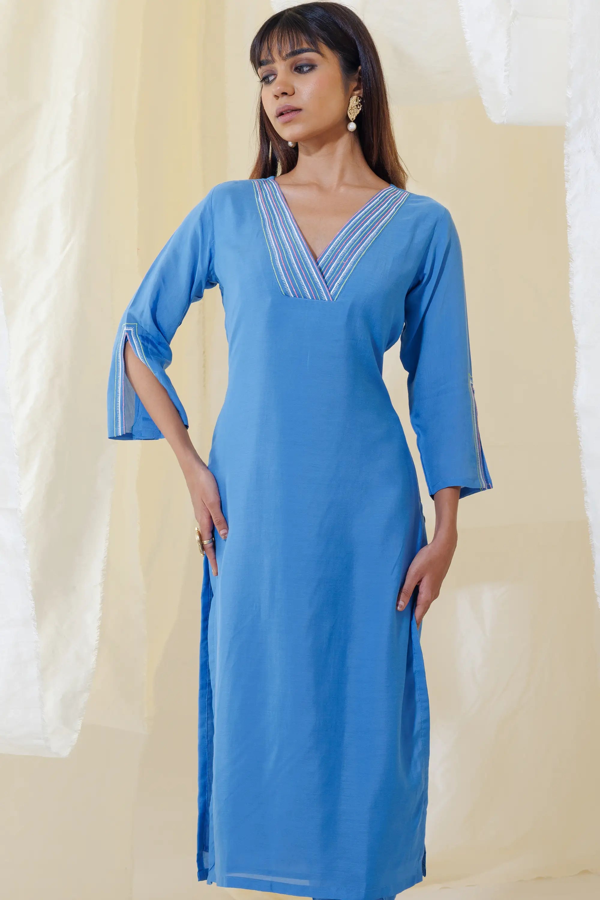 Blue Straight Fit Kurta Set