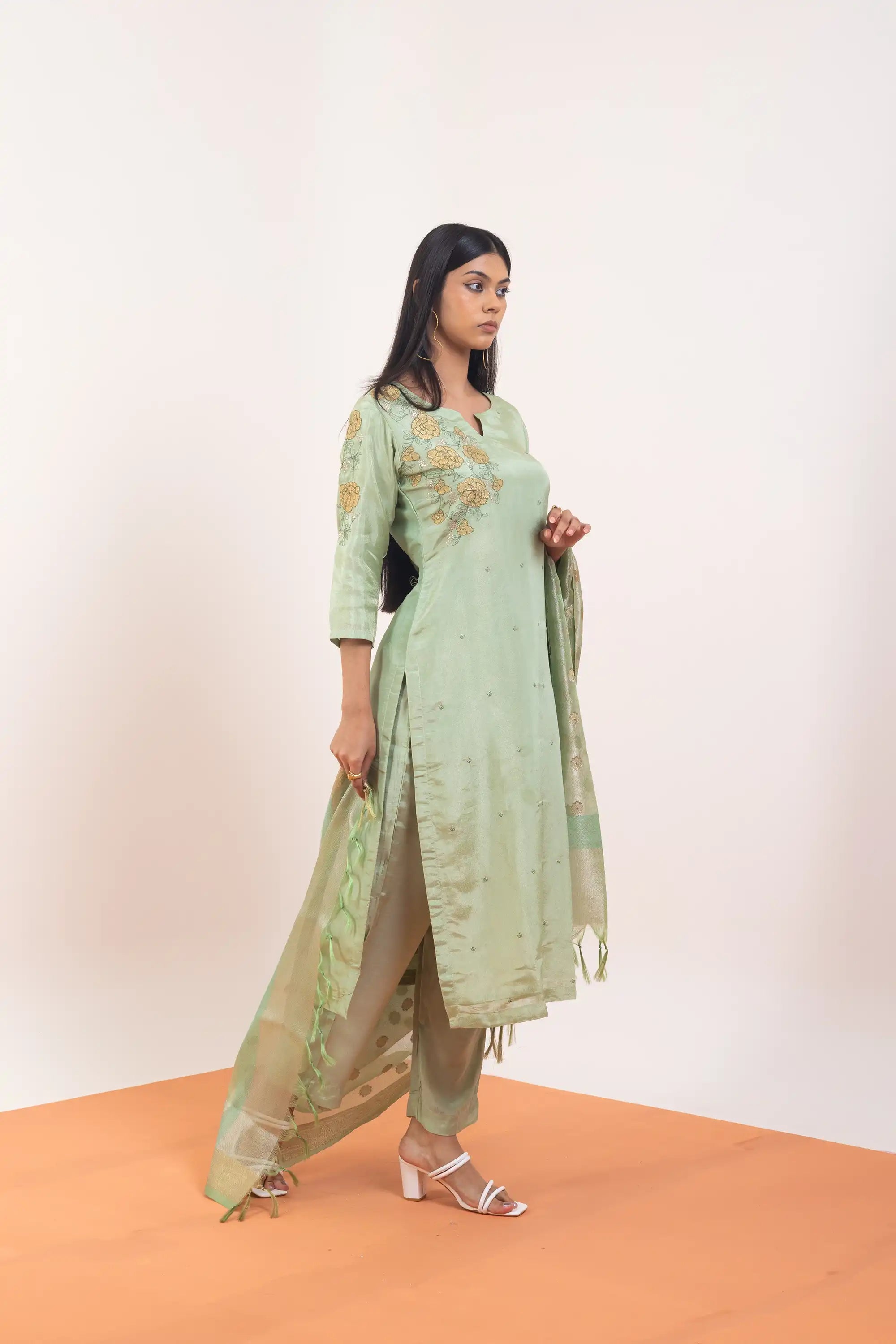 PAYAL Tissue Kurta Suit set with Intricate Hand Embroidery