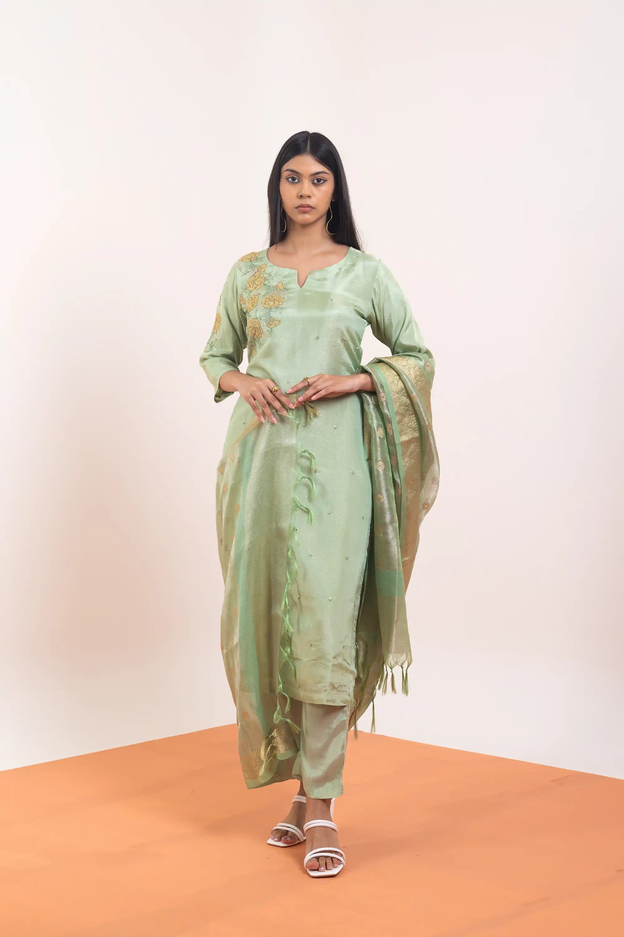 PAYAL Tissue Kurta Suit set with Intricate Hand Embroidery