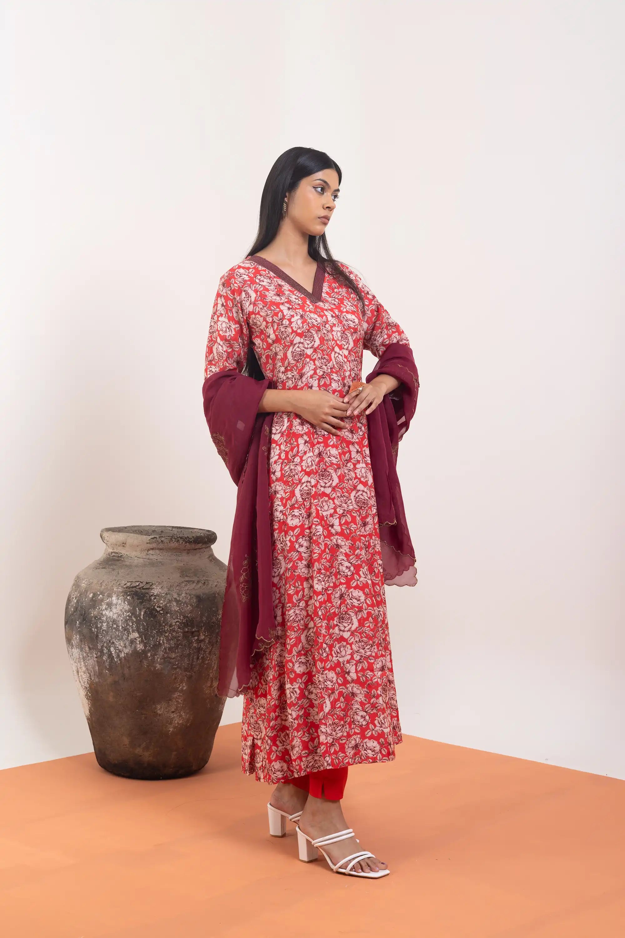 PAYAL Red Kalidar Suit Set for everyday