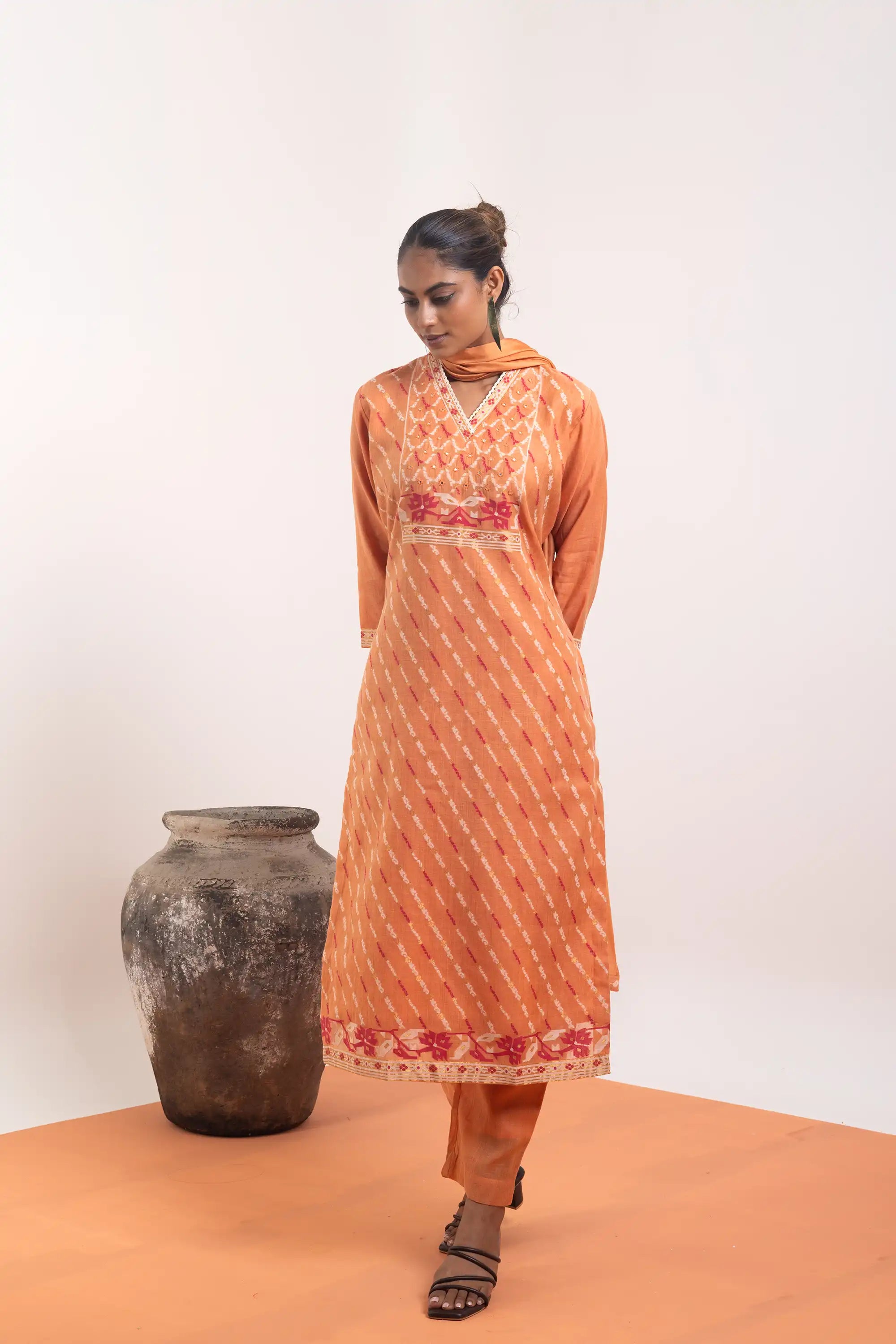 PAYAL Rust Linen Jute Kurta Suit Set with Amazing Print