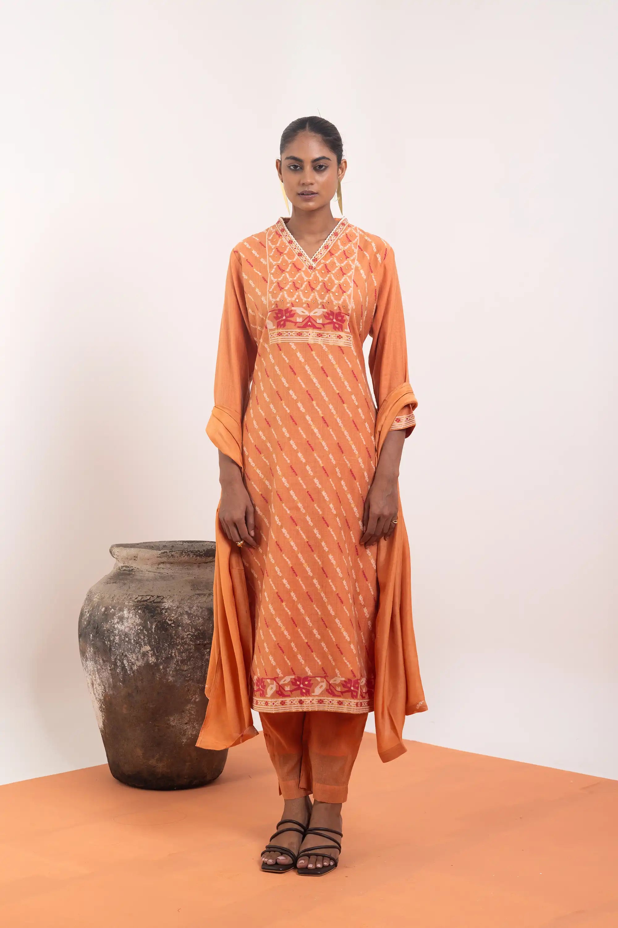 PAYAL Rust Linen Jute Kurta Suit Set with Amazing Print