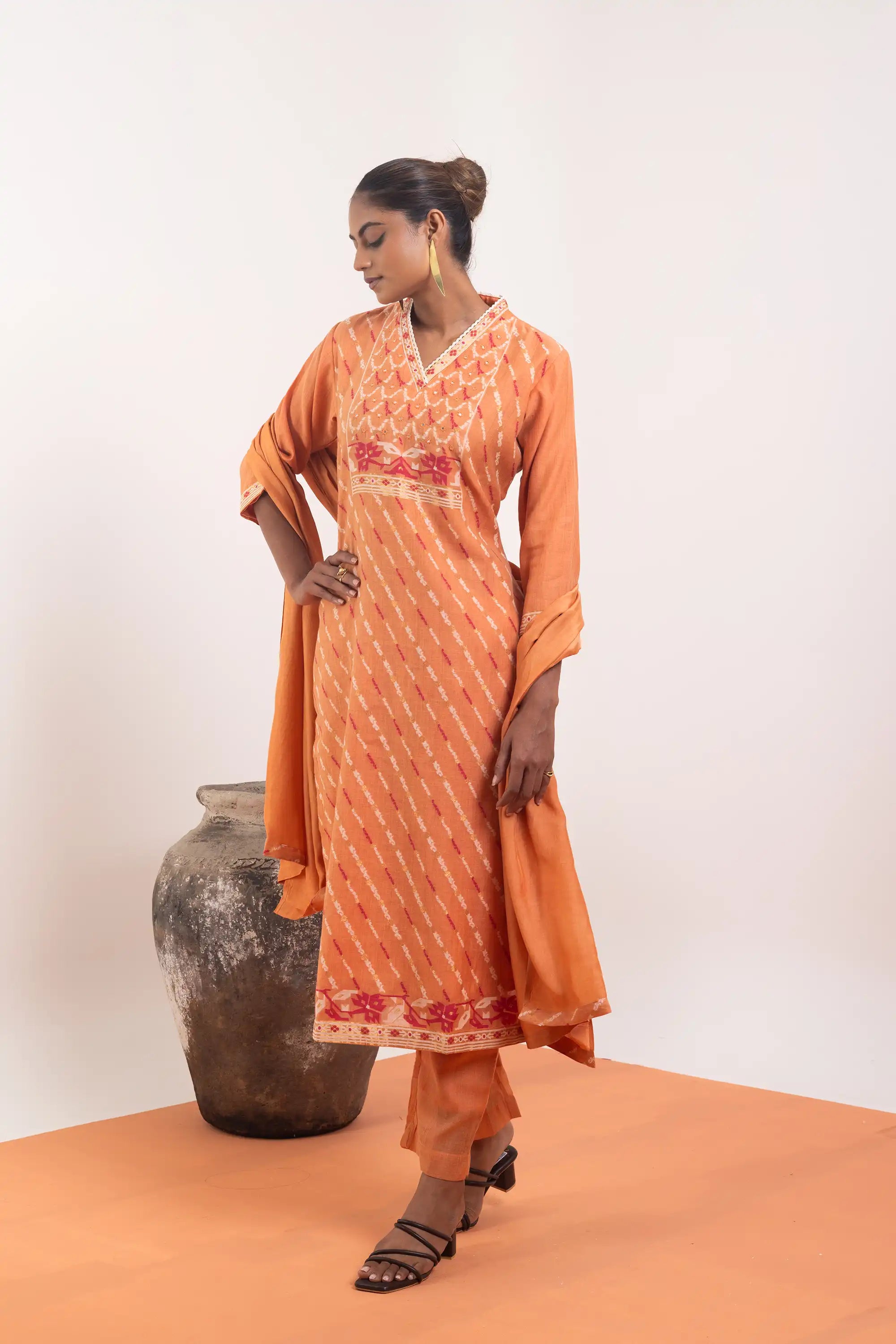 PAYAL Rust Linen Jute Kurta Suit Set with Amazing Print