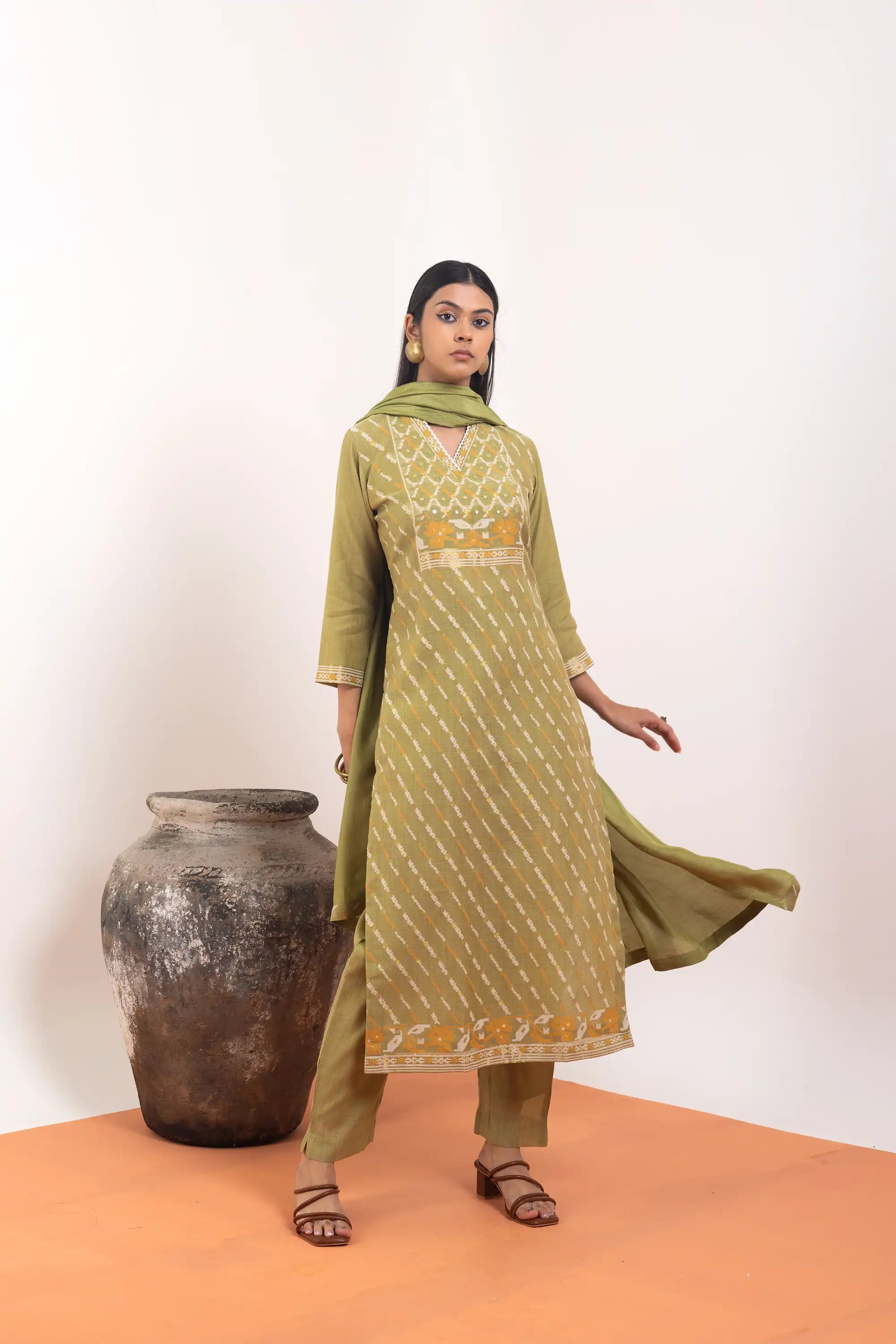 PAYAL Linen Jute Kurta Suit Set with Hand Work Design