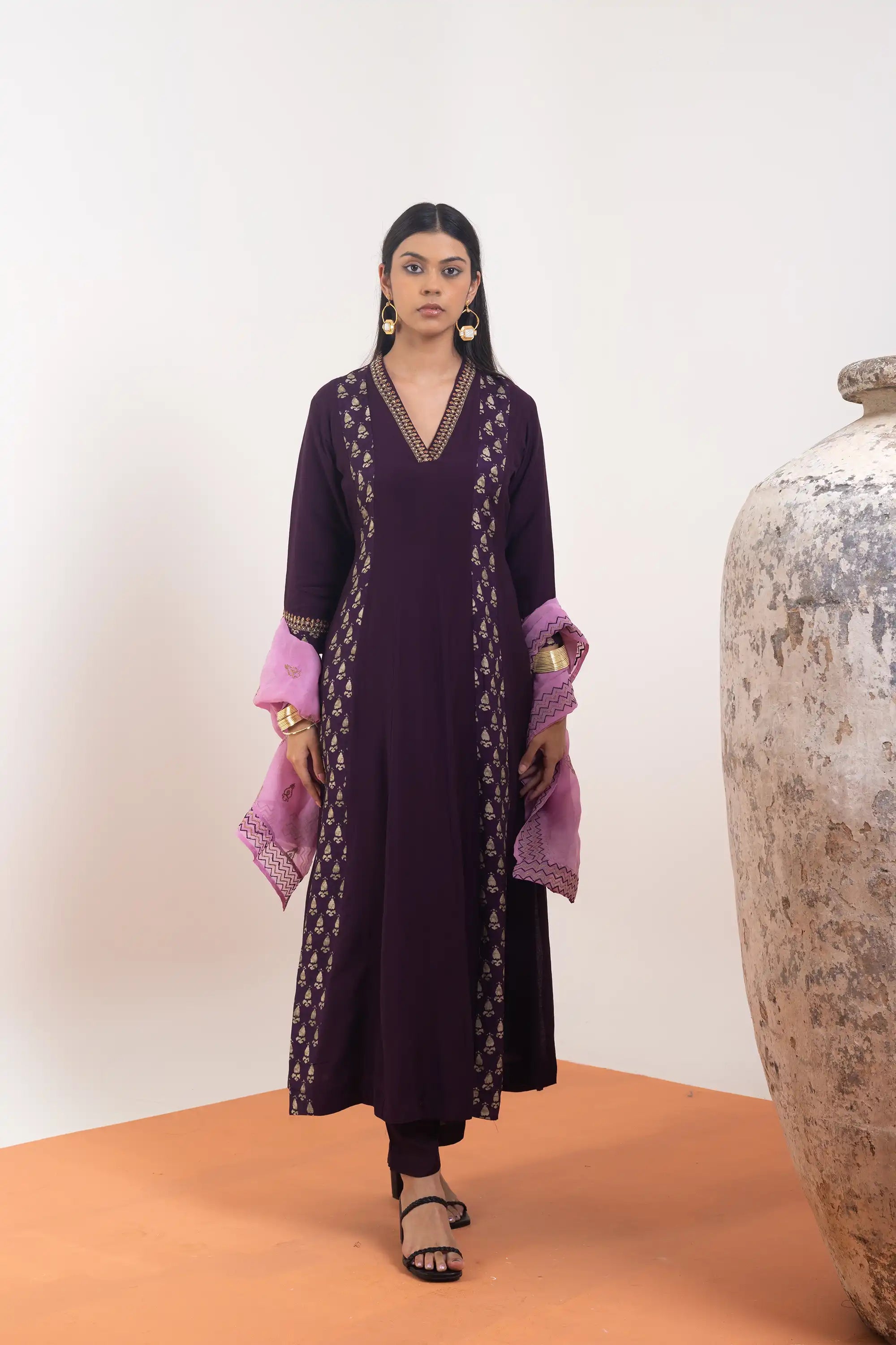 PAYAL Purple Kalidar Kurta Suit Set in Khat Embroidery Detailing