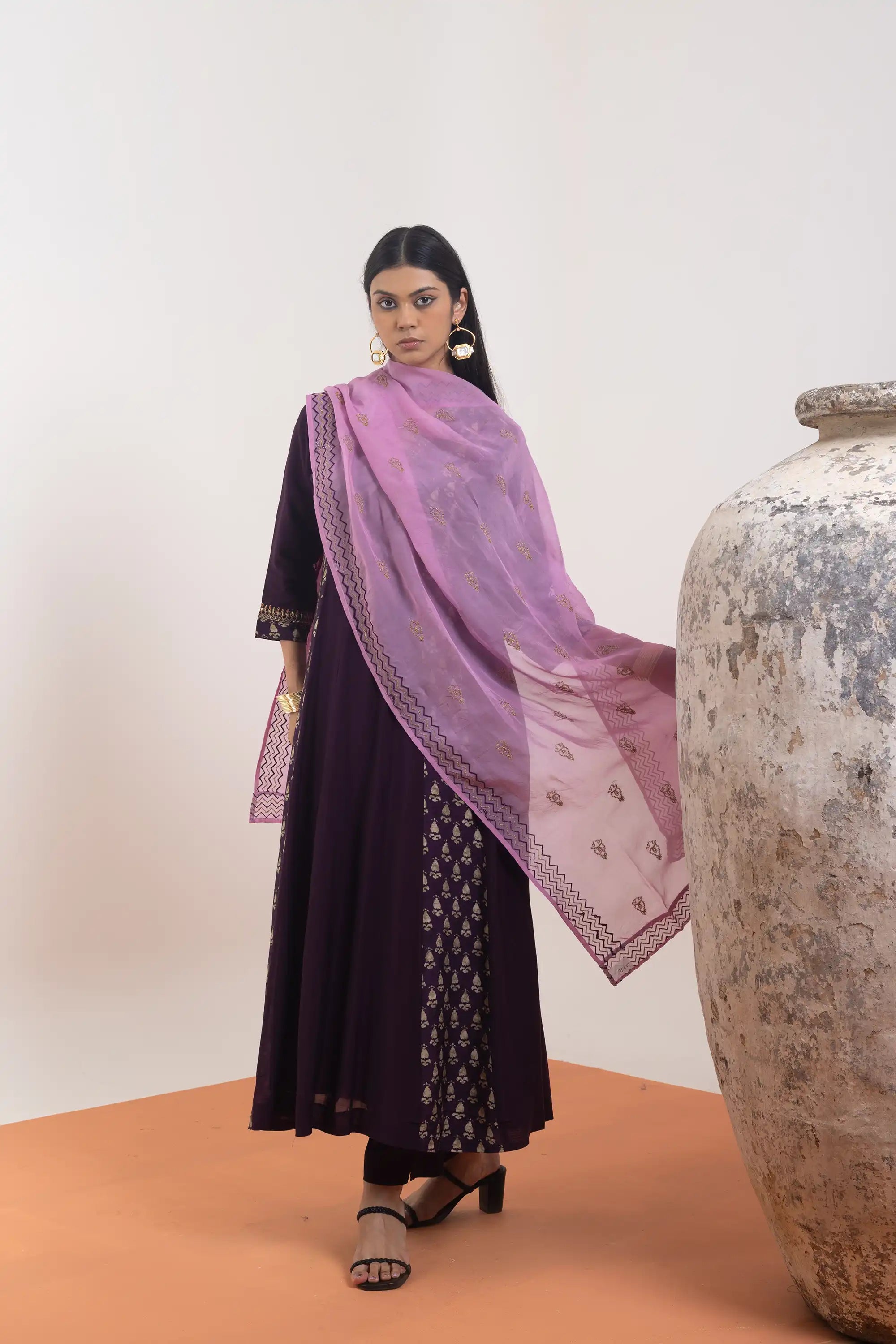 PAYAL Purple Kalidar Kurta Suit Set in Khat Embroidery Detailing