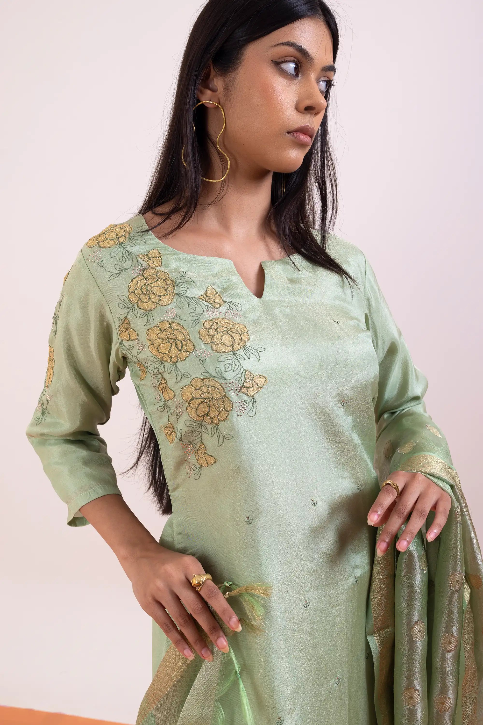 PAYAL Tissue Kurta Suit set with Intricate Hand Embroidery