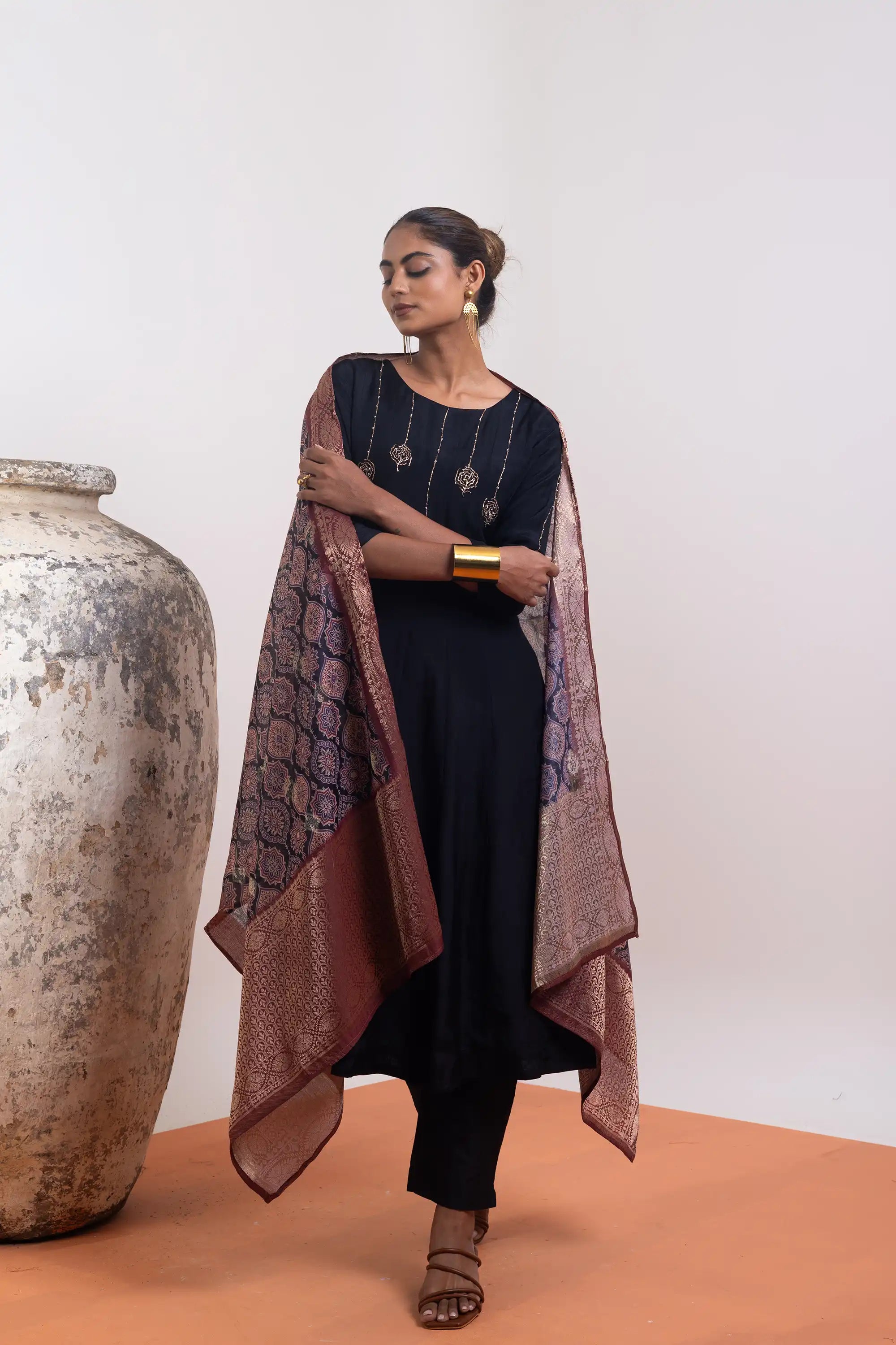 PAYAL Black Kalidar Kurta Suit Set with Intricate Khat Embroidery