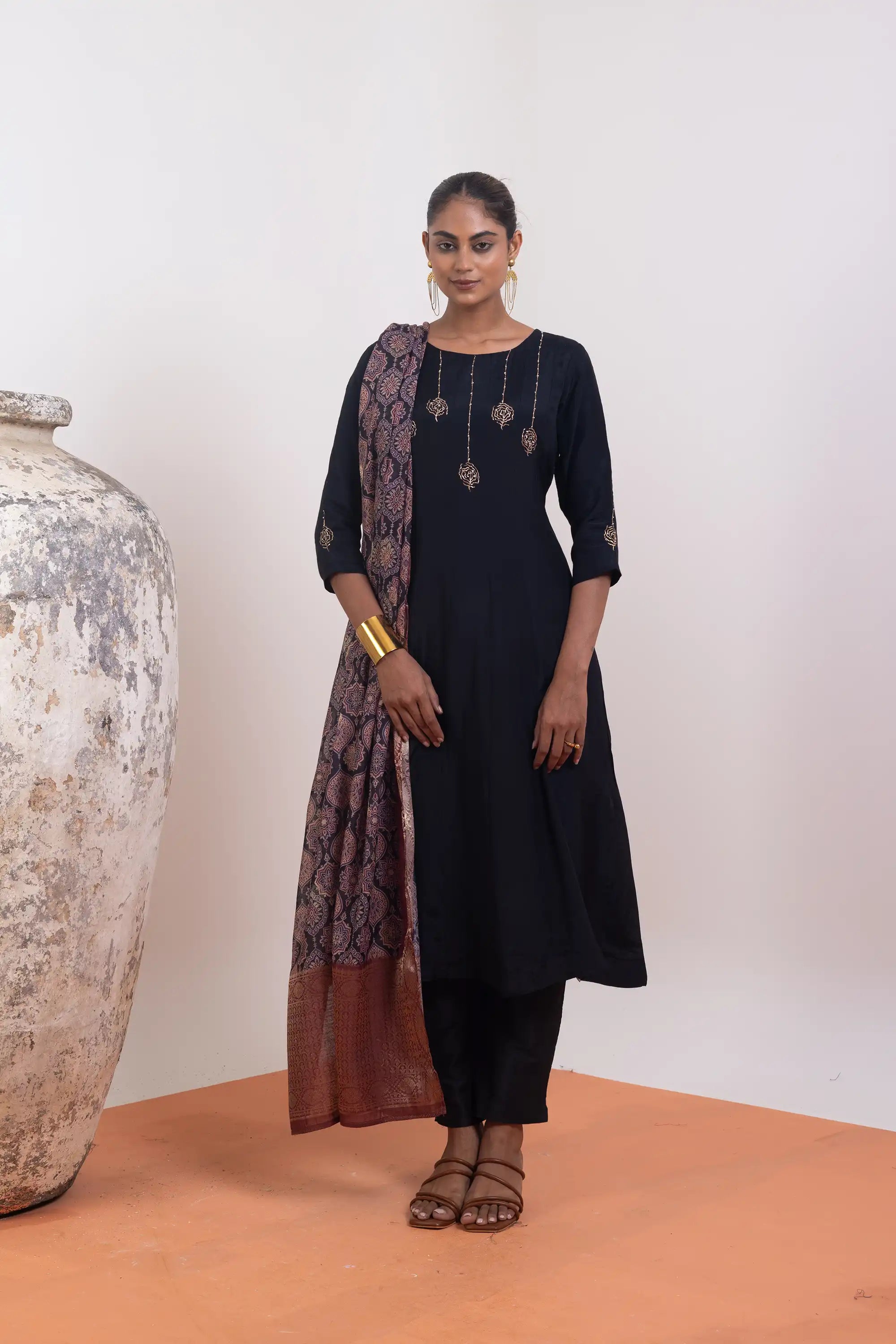 PAYAL Black Kalidar Kurta Suit Set with Intricate Khat Embroidery