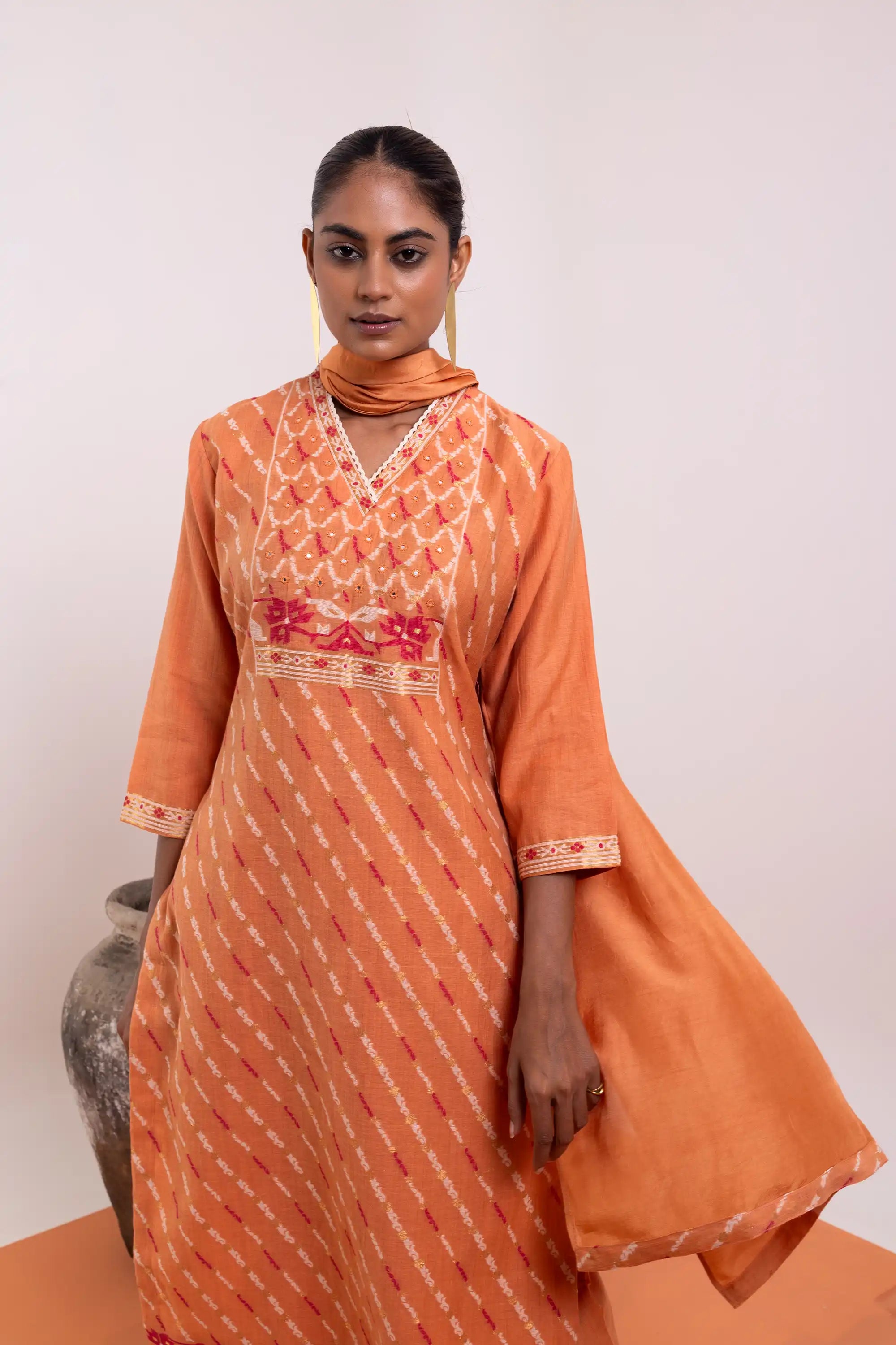 PAYAL Rust Linen Jute Kurta Suit Set with Amazing Print