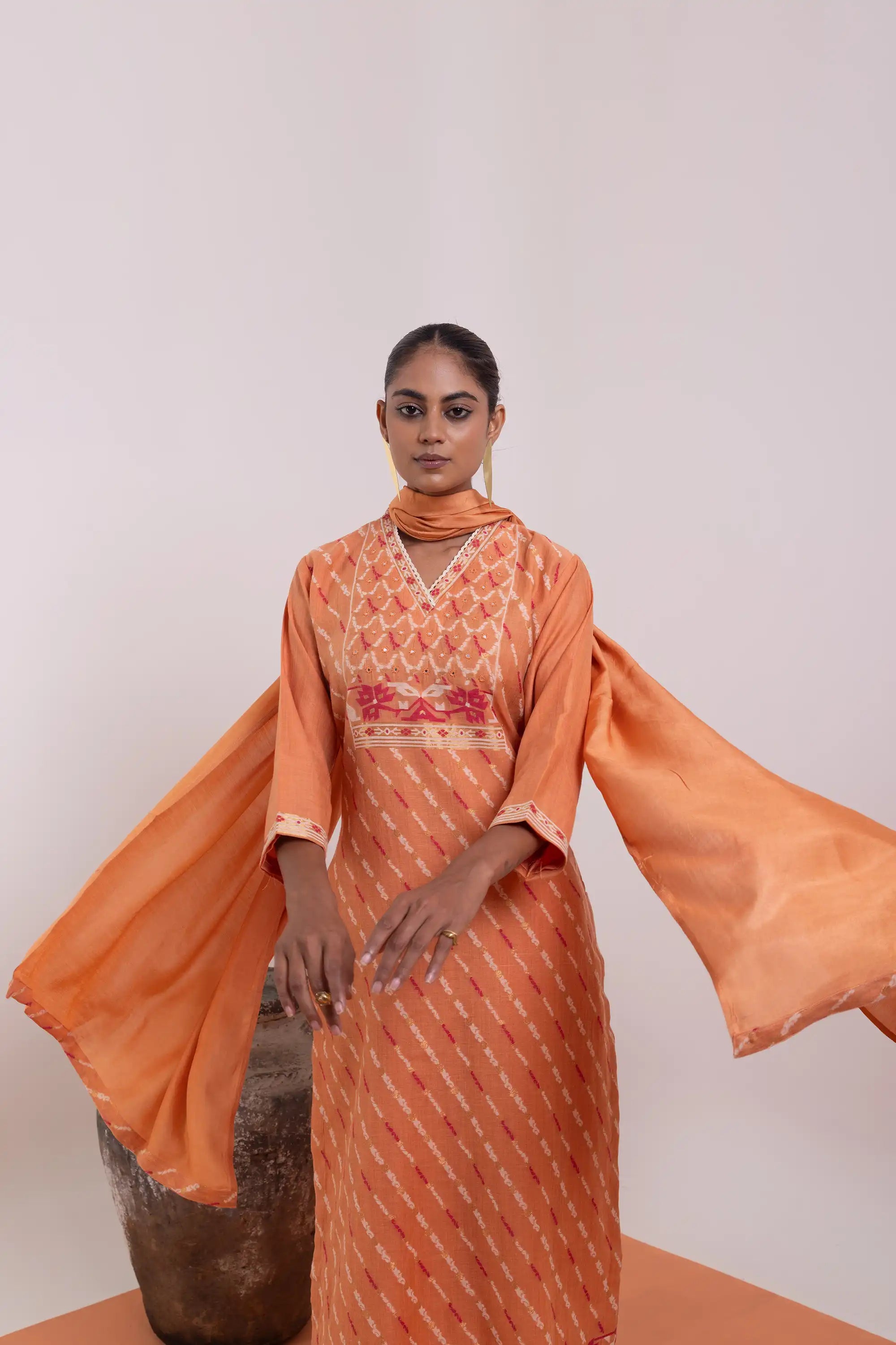 PAYAL Rust Linen Jute Kurta Suit Set with Amazing Print