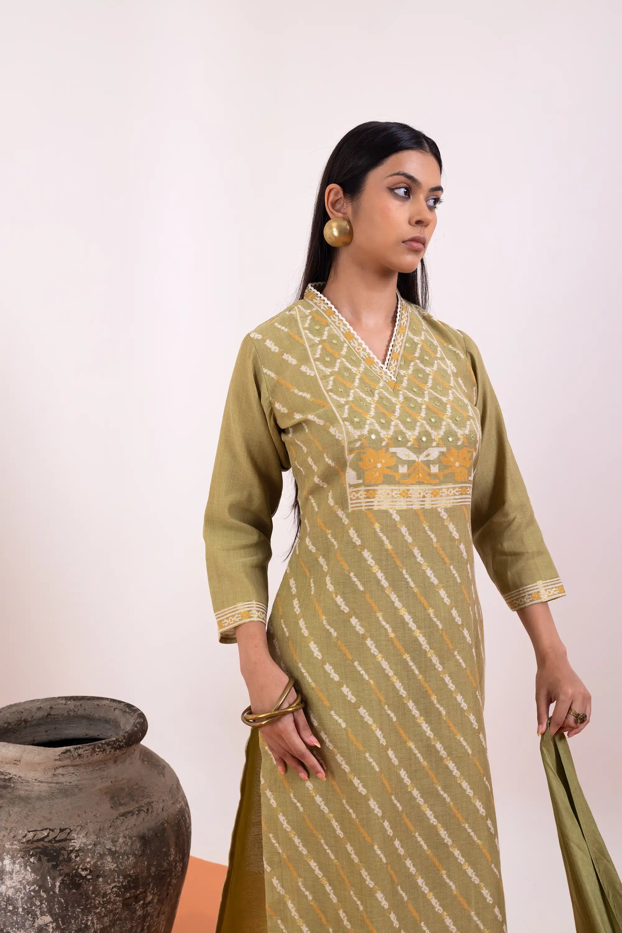 PAYAL Linen Jute Kurta Suit Set with Hand Work Design