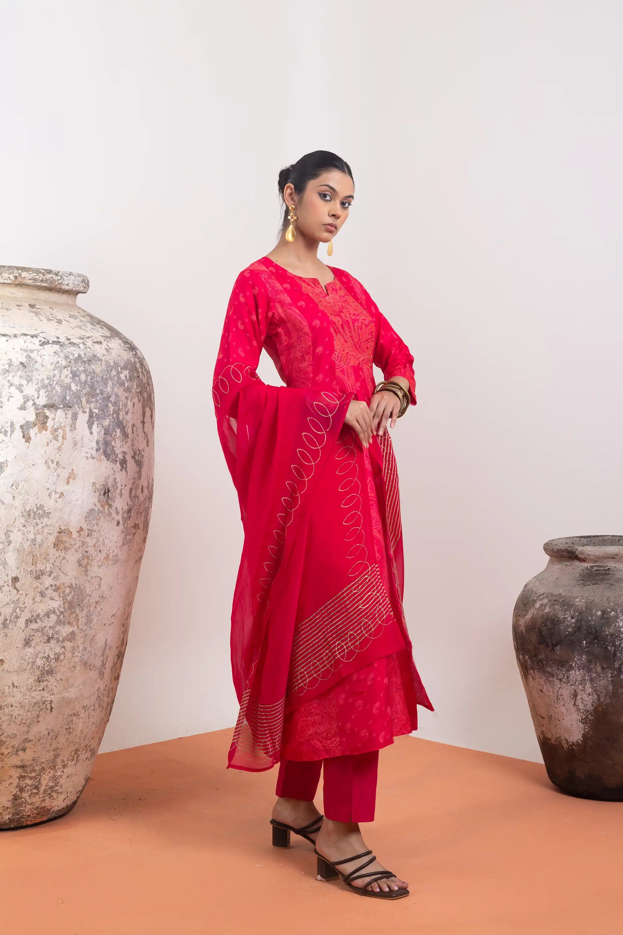 PAYAL Cherry Red Kalidar Suit Set for Occasions