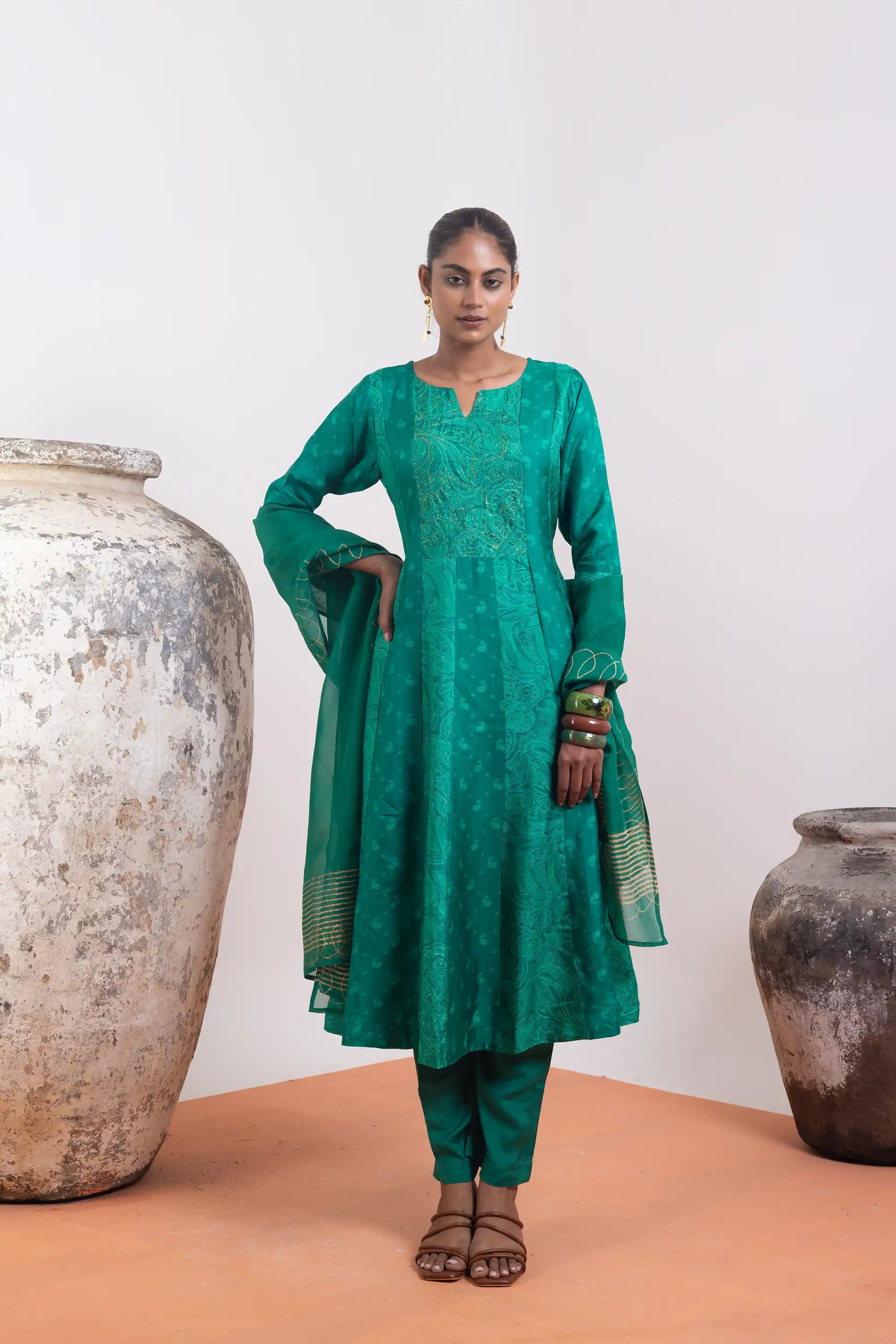 PAYAL Green Kalidar Suit Set with intricate hand work