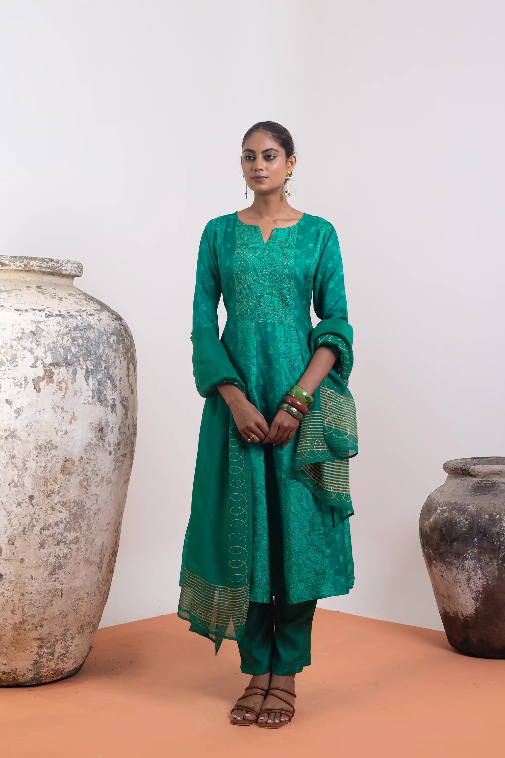 PAYAL Green Kalidar Suit Set with intricate hand work