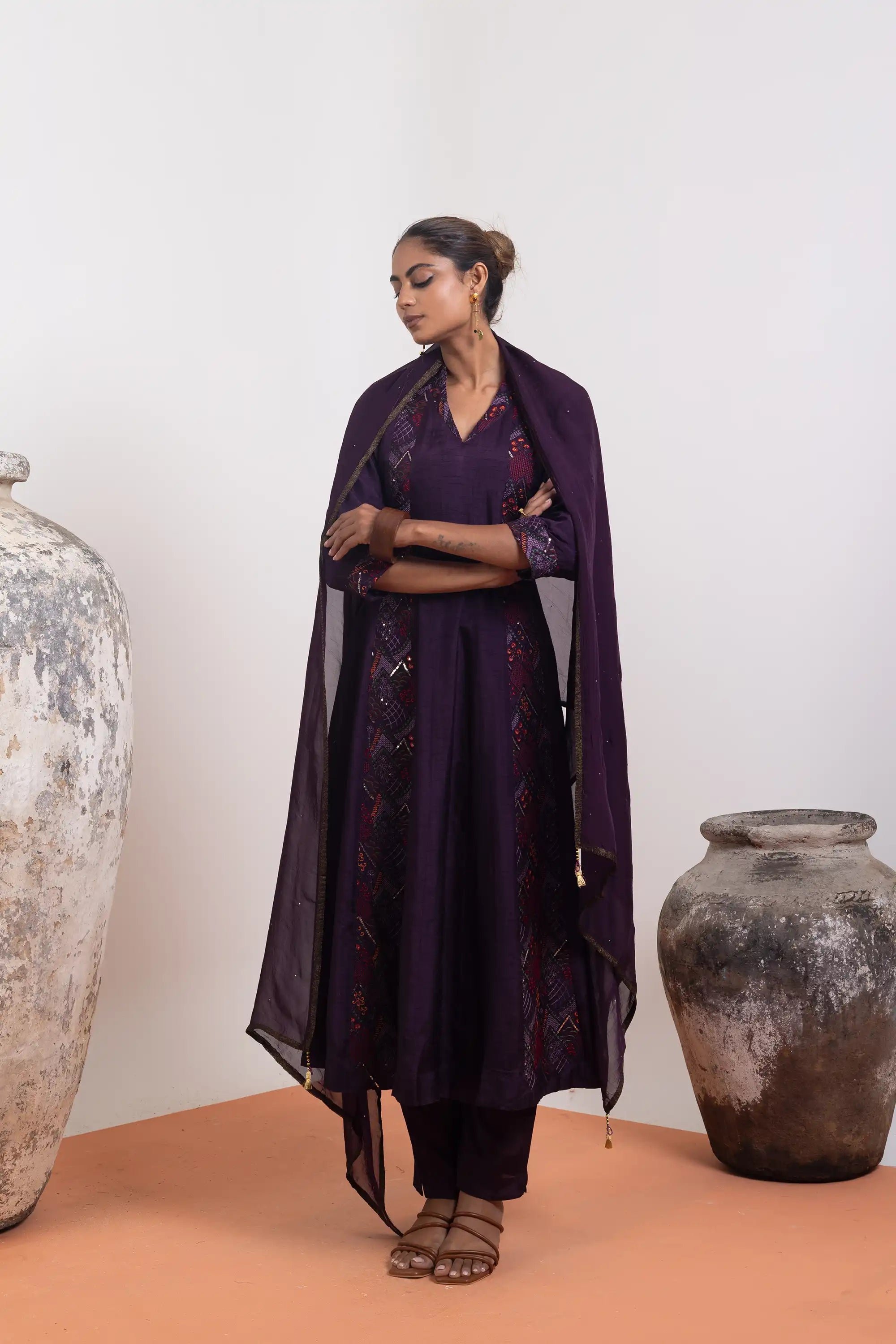 PAYAL Deep Violet Kalidar Suit Set with Organza Dupatta