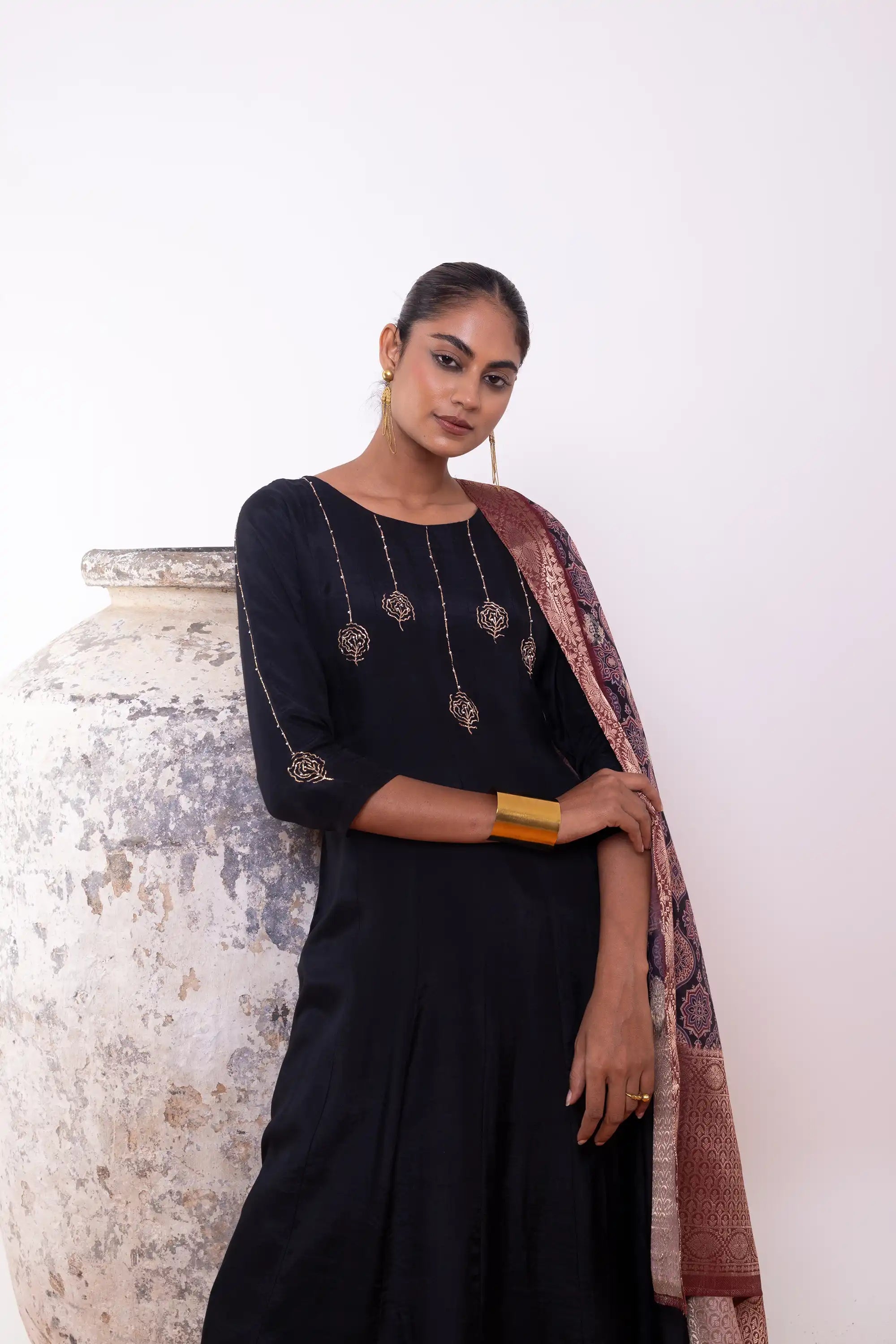 PAYAL Black Kalidar Kurta Suit Set with Intricate Khat Embroidery