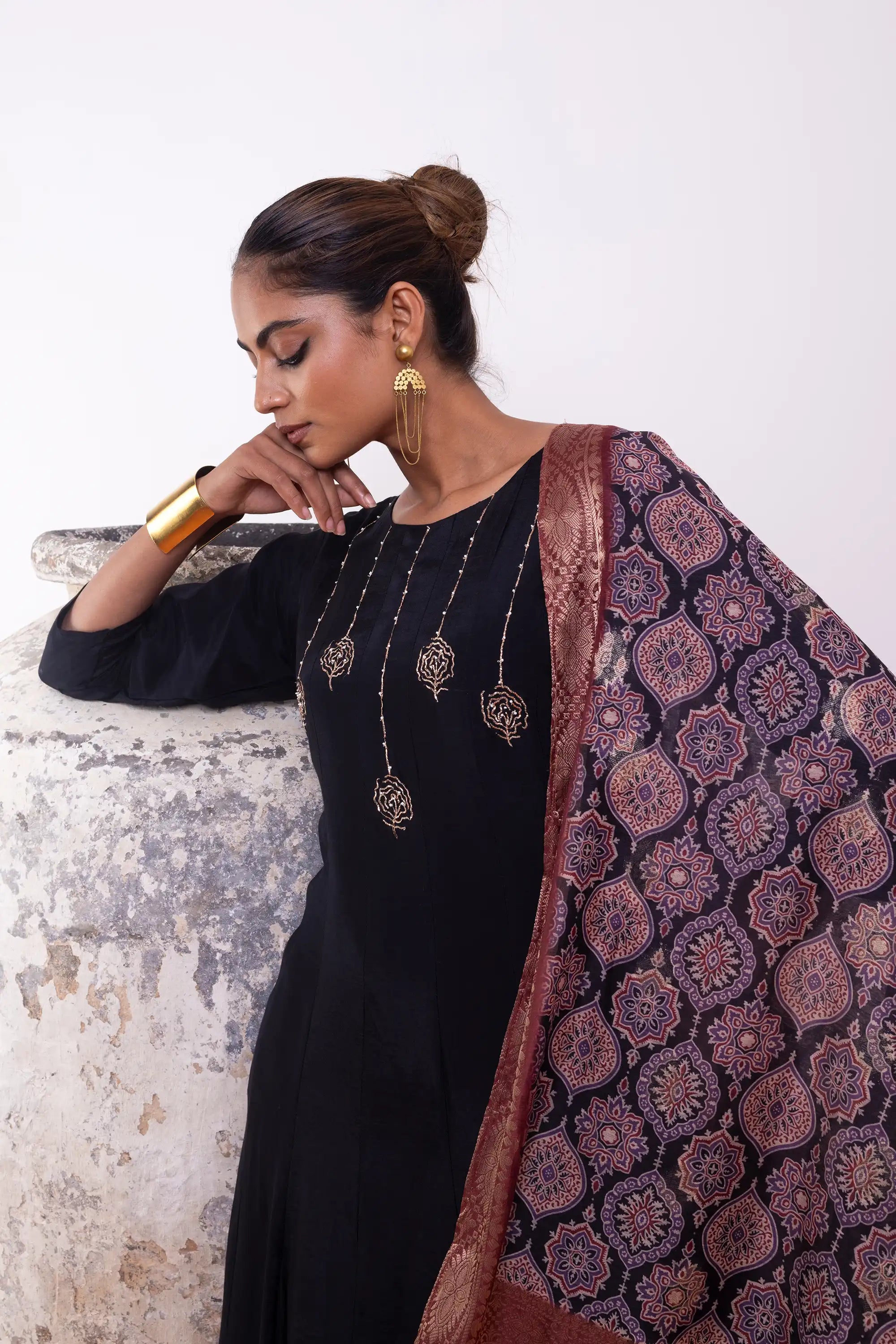 PAYAL Black Kalidar Kurta Suit Set with Intricate Khat Embroidery