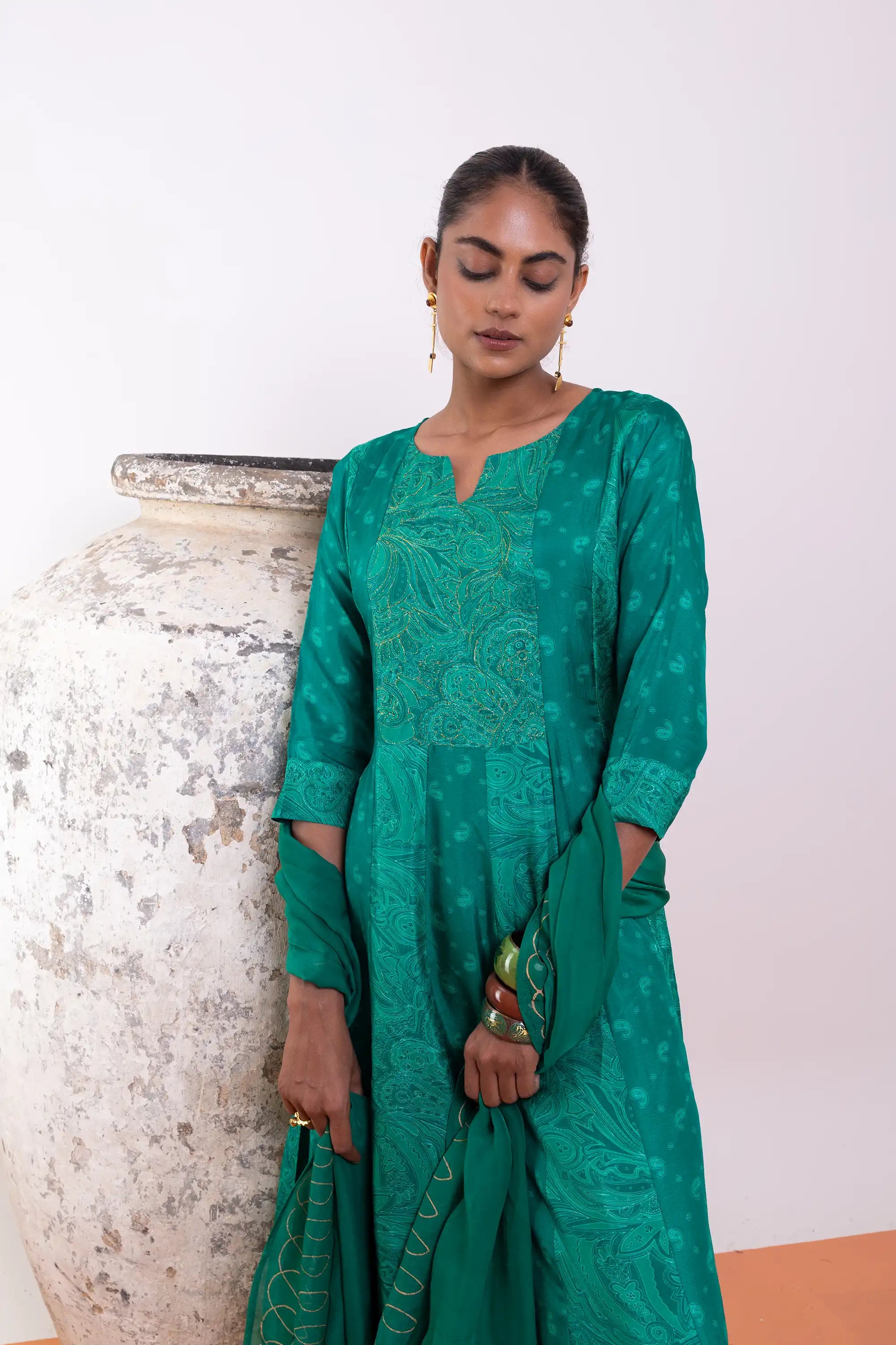 PAYAL Green Kalidar Suit Set with intricate hand work