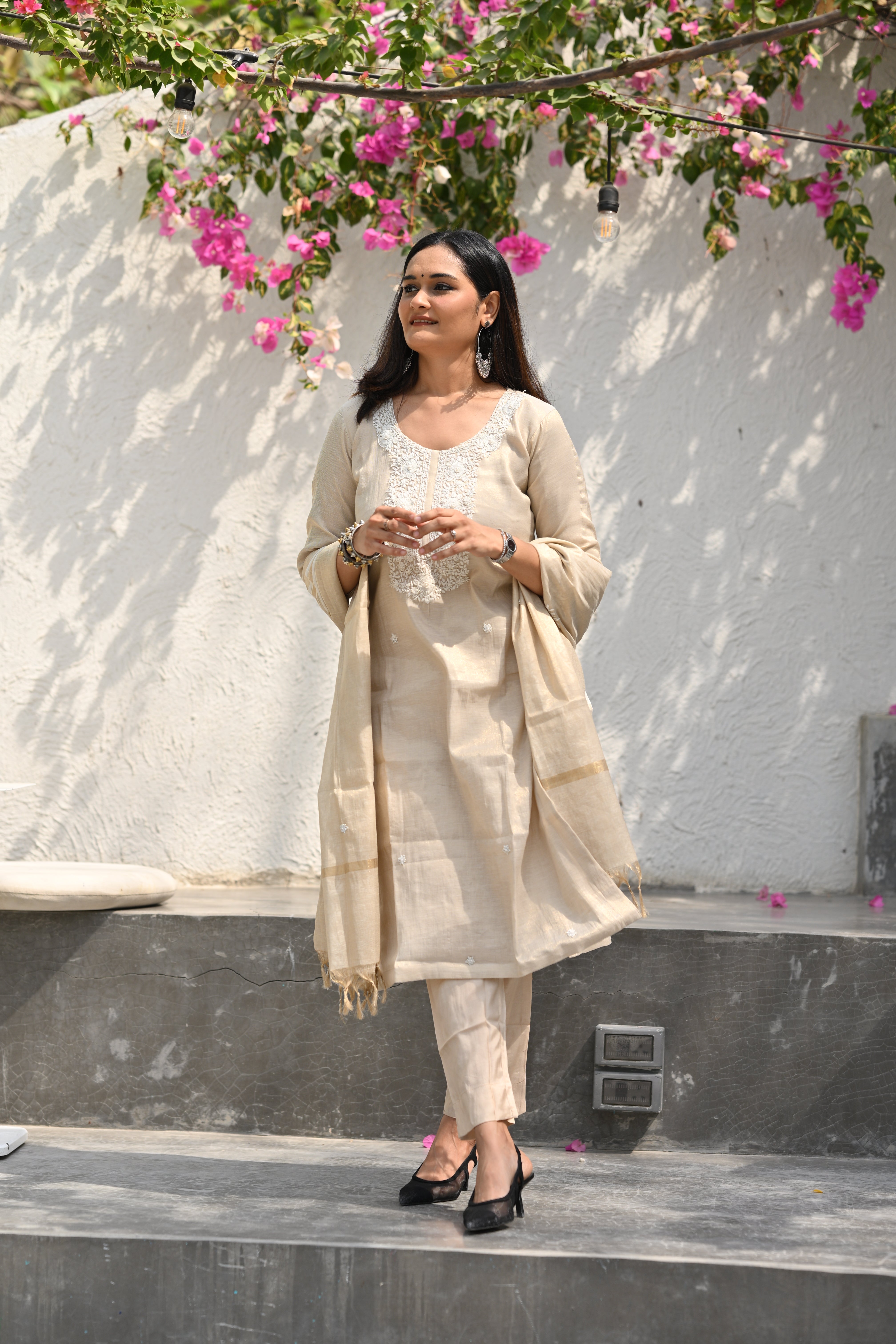 Off White Linen festive Kurta Suit Set by Fasionate Payal Shah