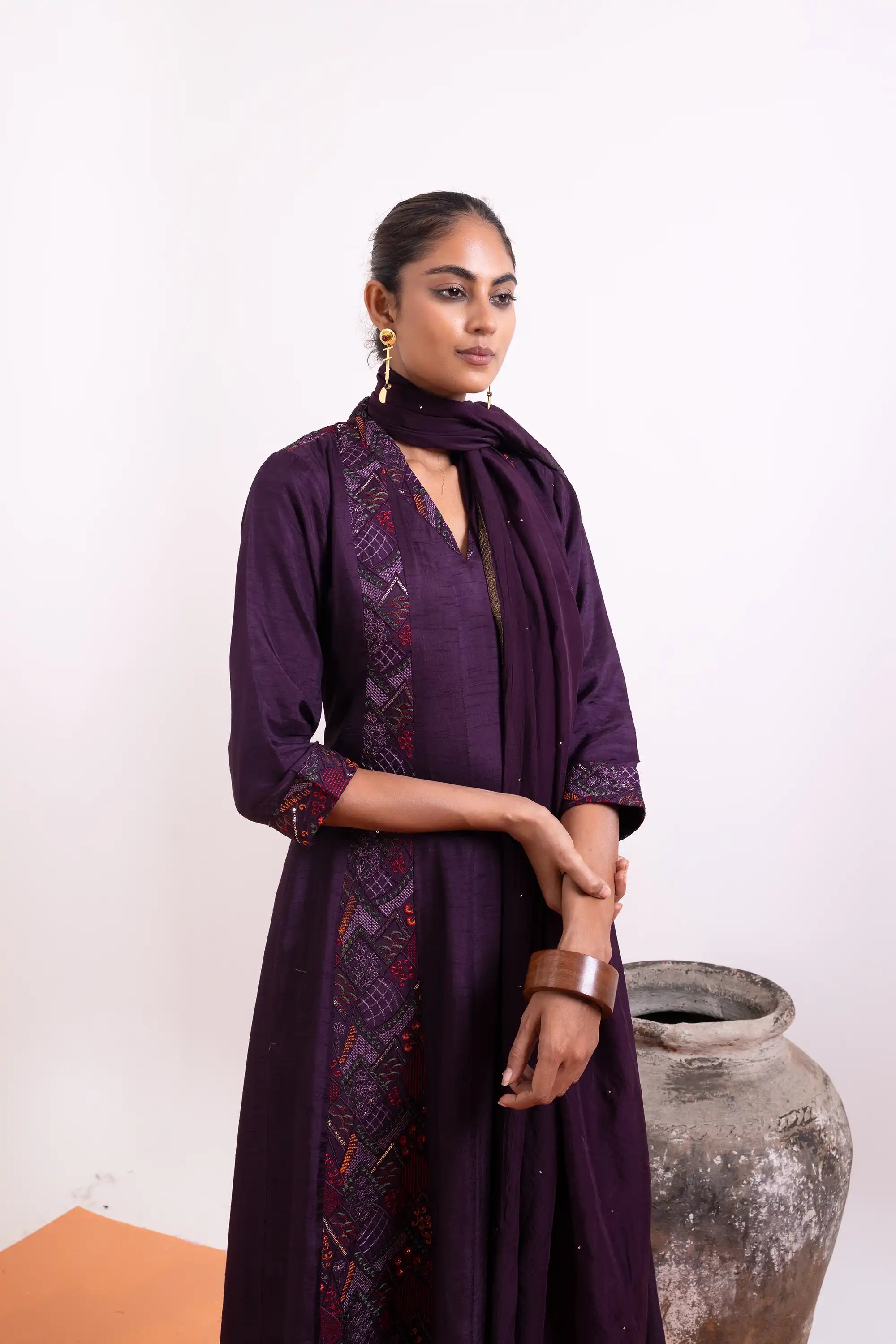 PAYAL Deep Violet Kalidar Suit Set with Organza Dupatta