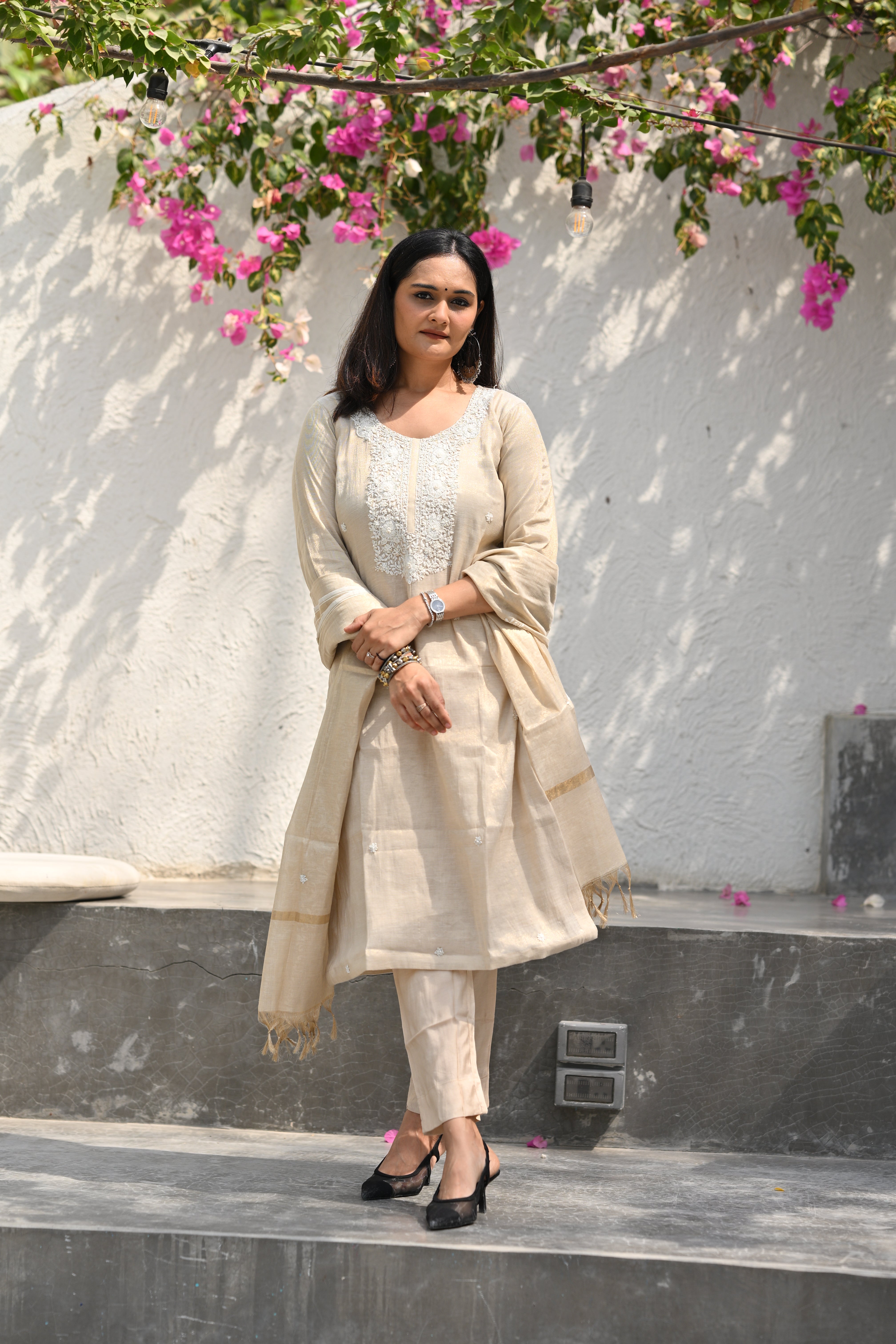 Off White Linen festive Kurta Suit Set by Fasionate Payal Shah