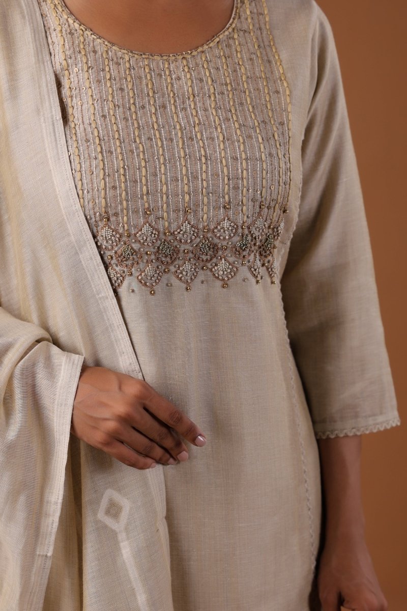 PAYAL Beige Cream Festive Kurta Suit Set with Khat Work Detailing - Payal