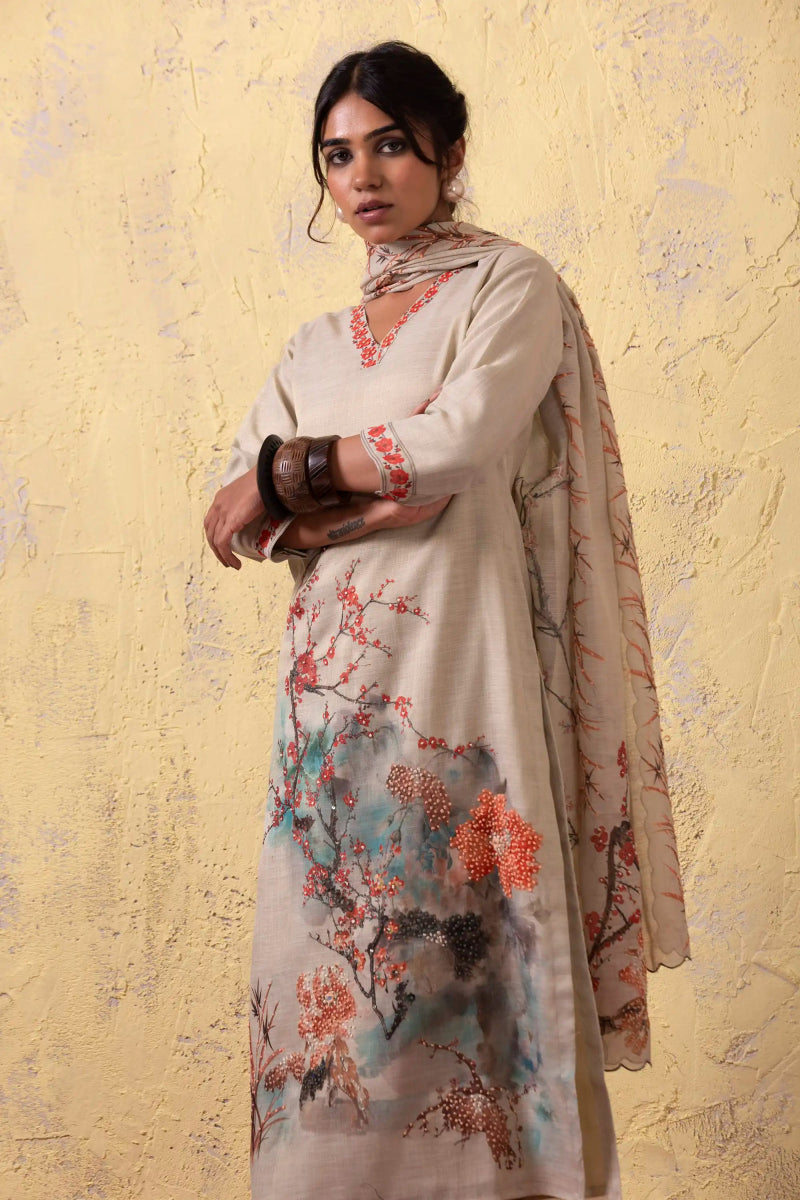 PAYAL Beige Kurta Suit Set with Stunning Sky Print Design - Payal