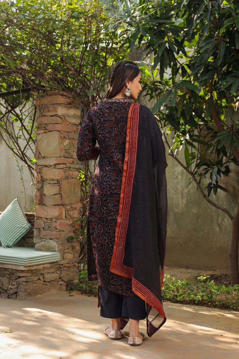 PAYAL Black Kota Chex Kurta Suit Set with Khat Detailing - Payal