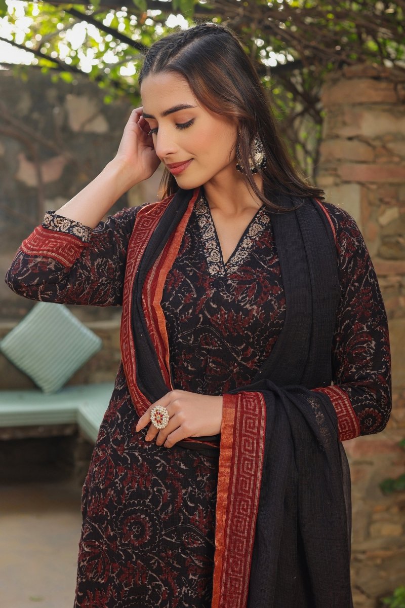 PAYAL Black Kota Chex Kurta Suit Set with Khat Detailing - Payal