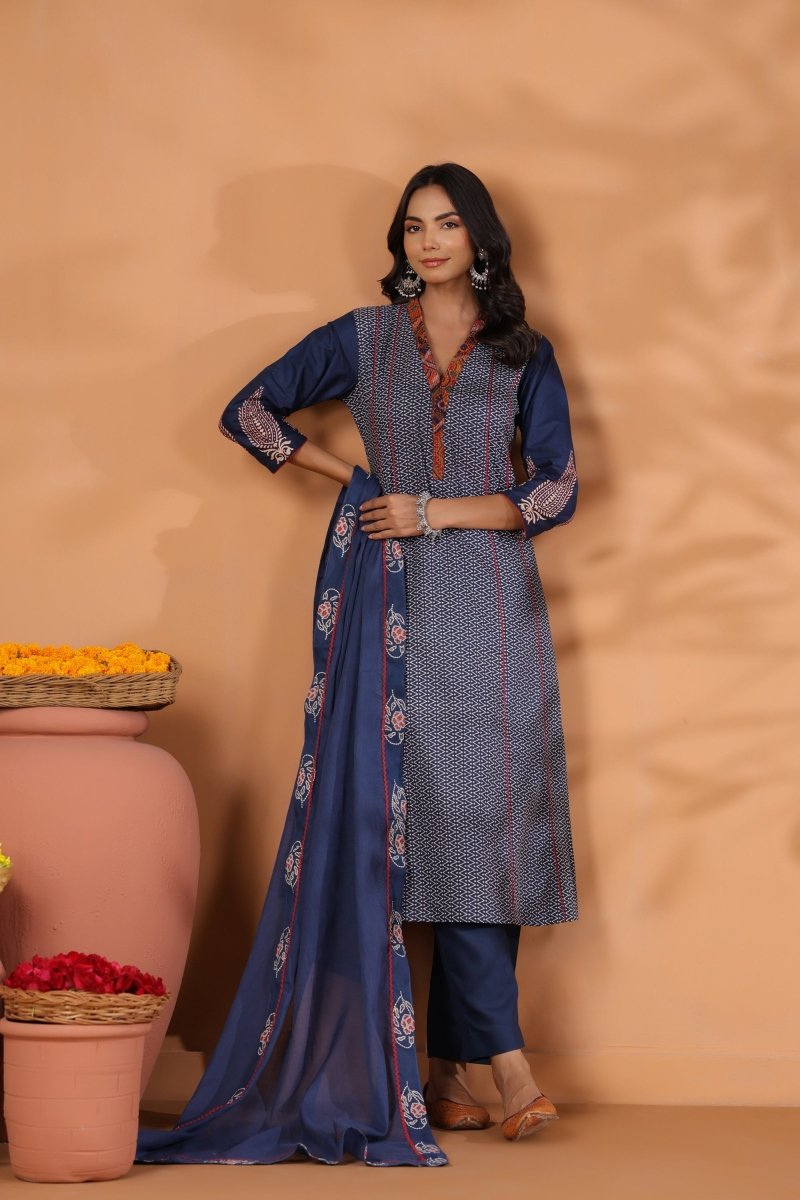 PAYAL Blue Kurta Suit with Printed Sleeve Design - Payal