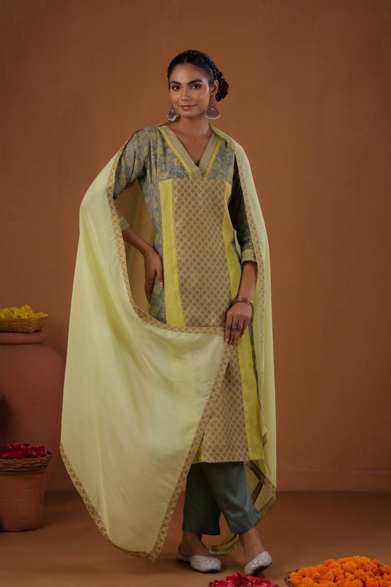 PAYAL Canary Yellow Kurta Suit Set with Hand Work Detailing - Payal