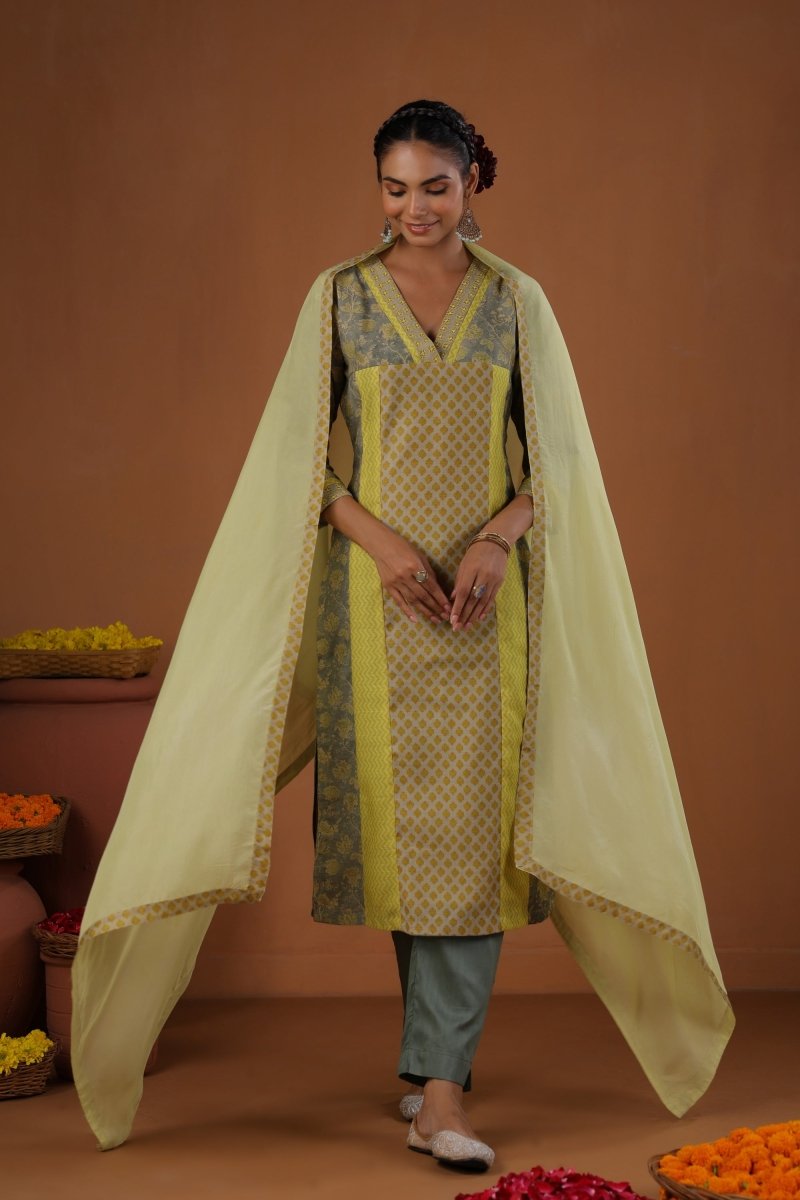 PAYAL Canary Yellow Kurta Suit Set with Hand Work Detailing - Payal