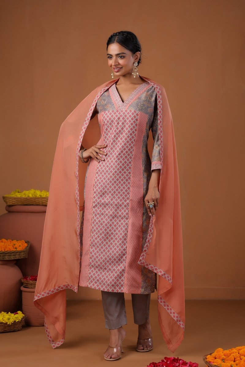 PAYAL Carnation Pink Kurta Suit Set with Festive Print Design - Payal