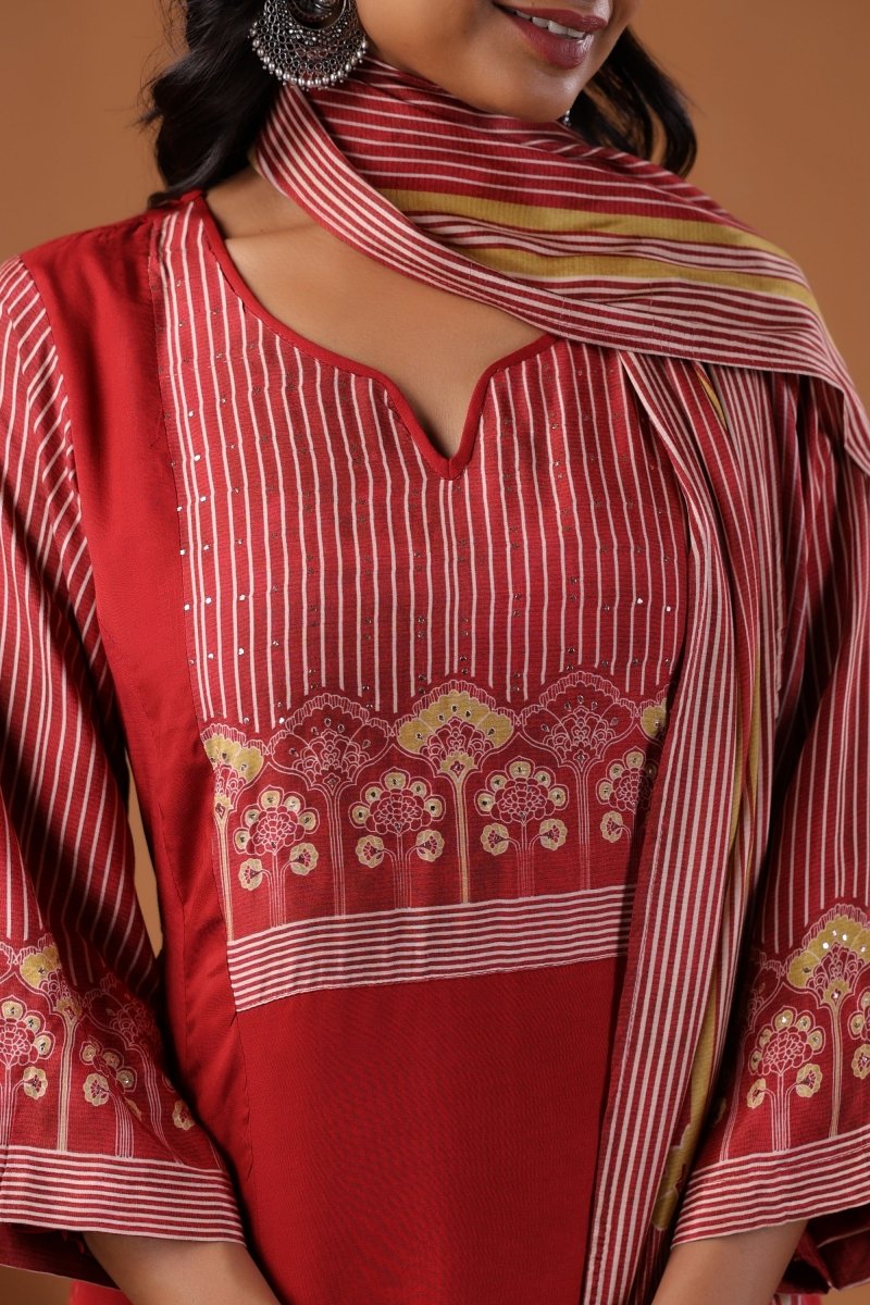 PAYAL Cherry Red Kurta Suit Set with Amazing Print Design - Payal