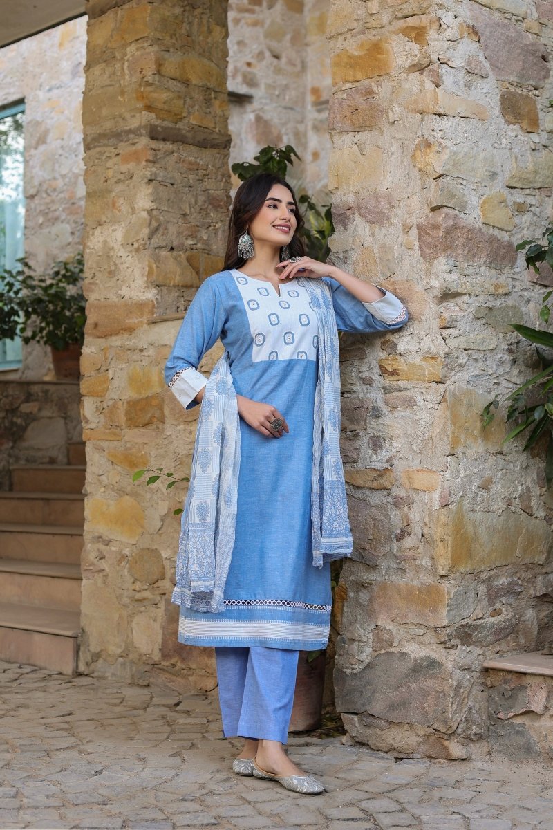 PAYAL Cotton Pestel Blue Kurta Suit Set - Payal