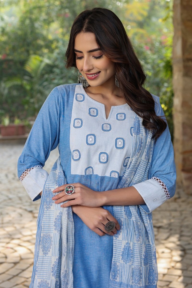 PAYAL Cotton Pestel Blue Kurta Suit Set - Payal