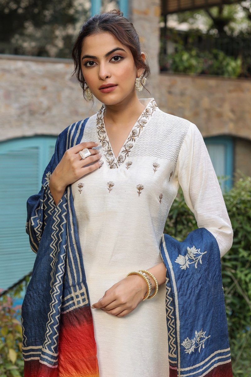 PAYAL Festive White Kurta Suit Set with Tussar Silk Dupatta - Payal