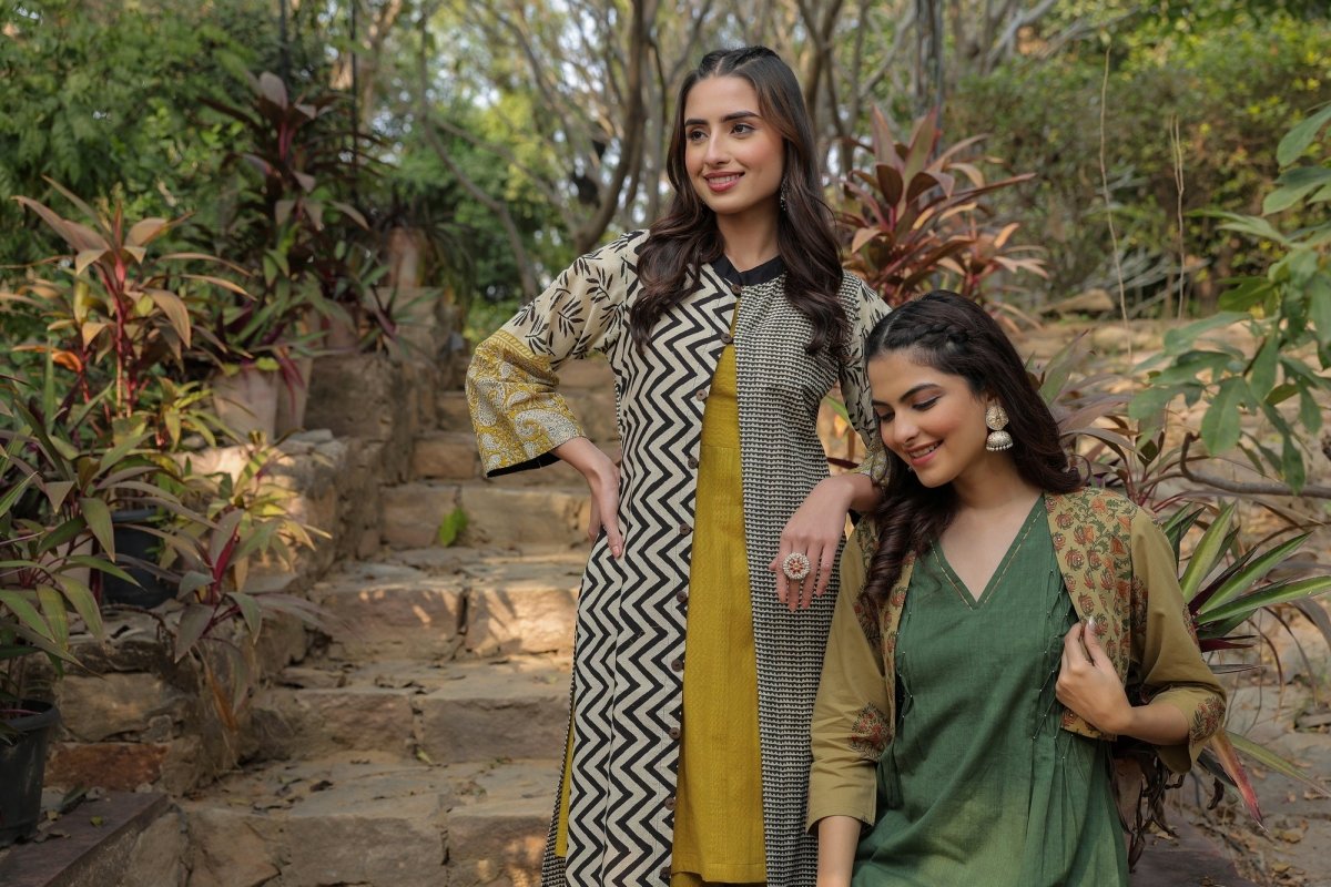 PAYAL Forest Green Kurta Suit Set with Amazing Printed Jacket - Payal