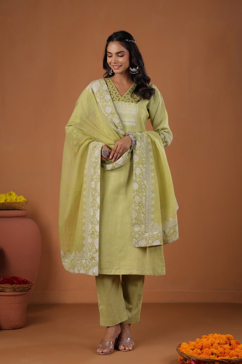 PAYAL Forest Green Kurta Suit Set with Hand Block Print - Payal