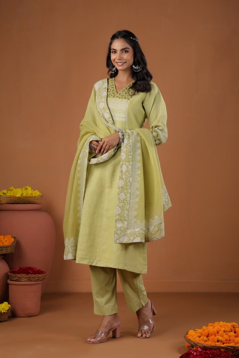 PAYAL Forest Green Kurta Suit Set with Hand Block Print - Payal