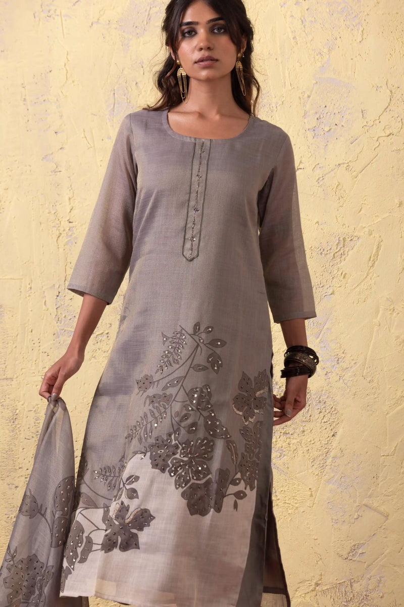 PAYAL Grey Kurta Suit Set with intricate Hand Embroidery - Payal