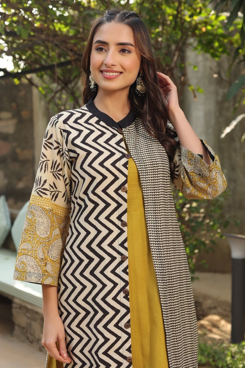 PAYAL Mustard Yellow Kurta Suit Set with Amazing Print Design Jacket - Payal