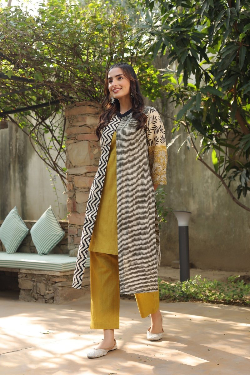 PAYAL Mustard Yellow Kurta Suit Set with Amazing Print Design Jacket - Payal