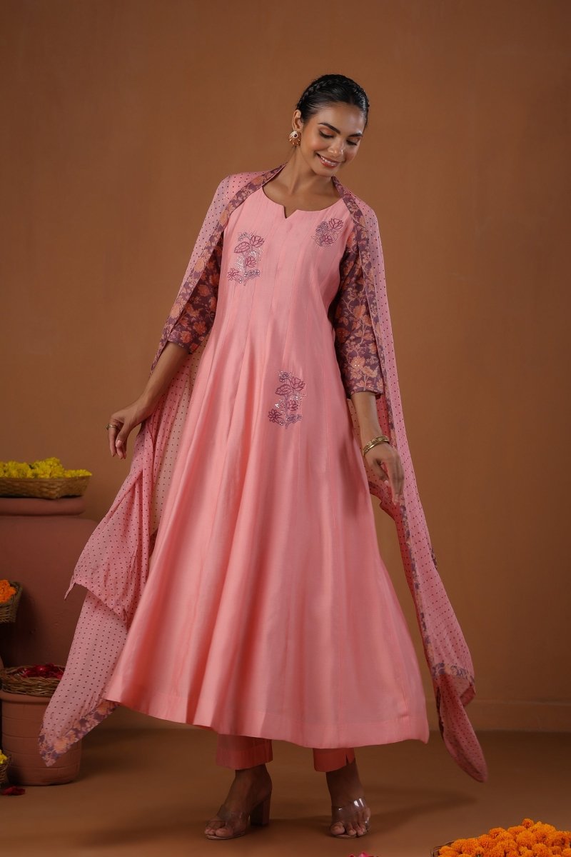 PAYAL Rouge Pink Kalidar Suit Set with Chiffon Dupatta Styling - Payal