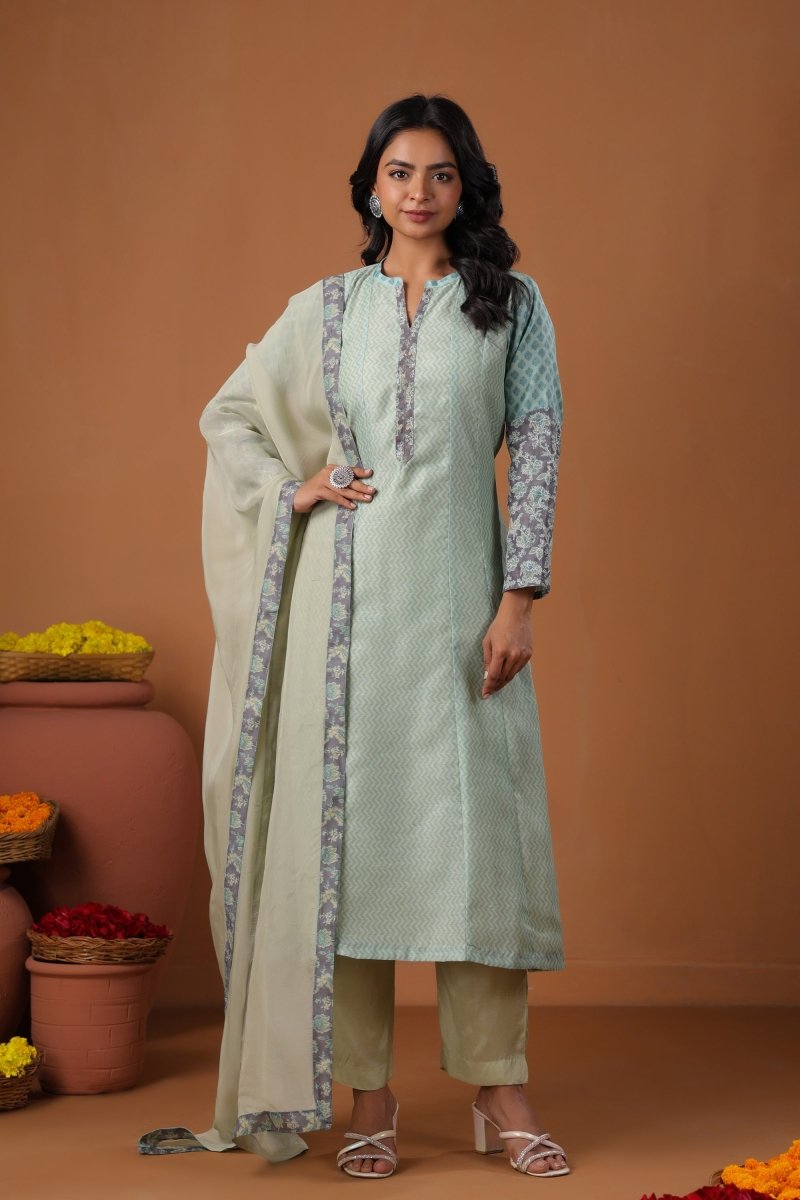 PAYAL Sky Blue Kurta Suit Set with Print Design - Payal