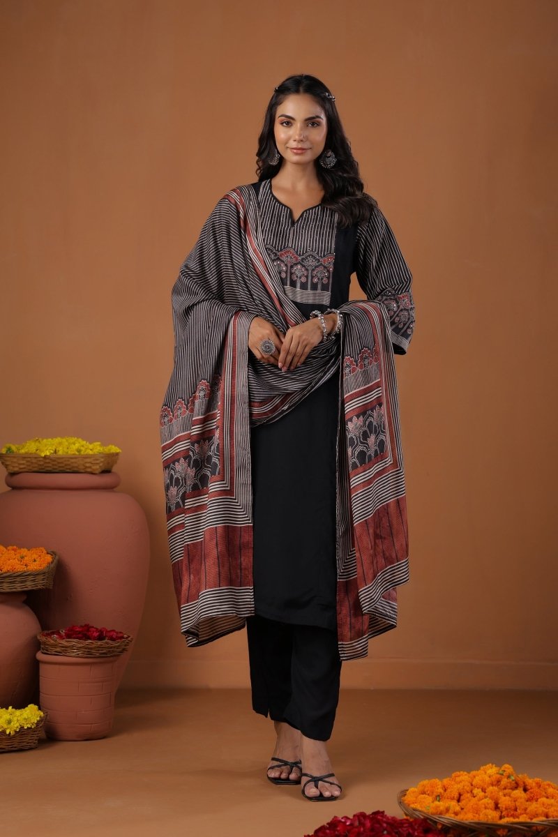 PAYAL Straight Kurta Suit Set with Badla Embroidery Detailing - Payal