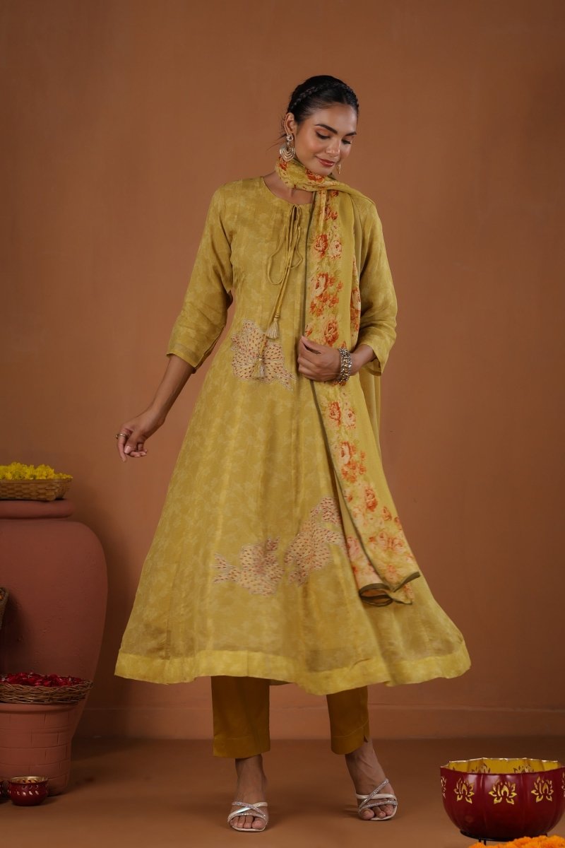 PAYAL Yellow Kalidar Suit Set with Embroidery Design - Payal